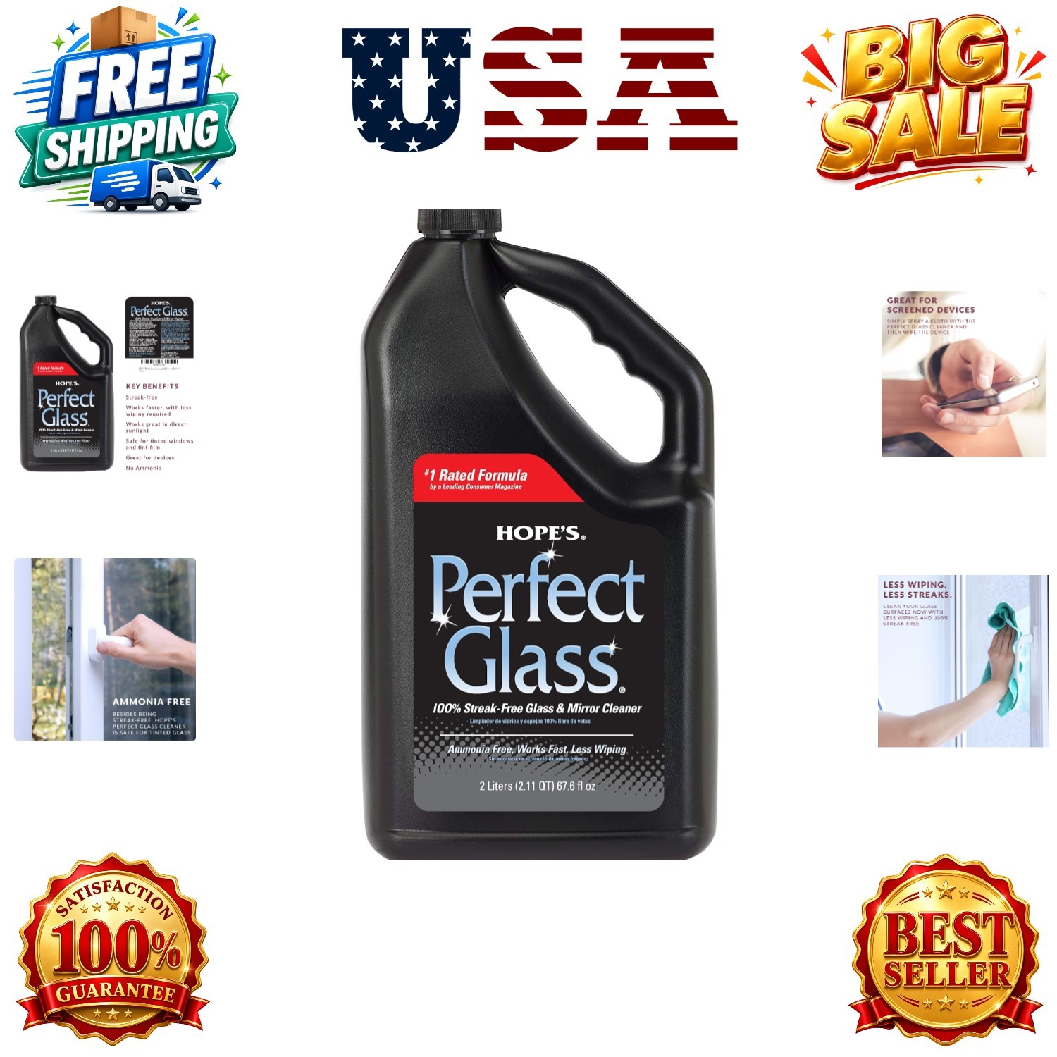 Perfect Glass Cleaner Spray Refill, Streak-Free, Ammonia-Free Window, Mirror,…
