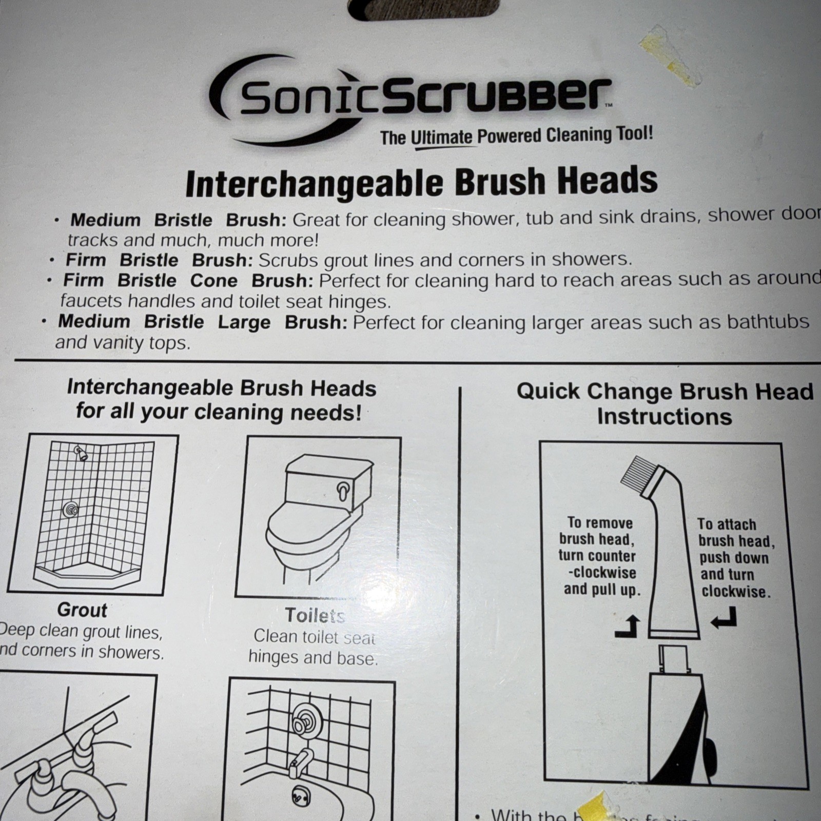 Sonic Scrubber Power Cleaner Interchangeable Brush Heads Bathroom Cleaning Tool