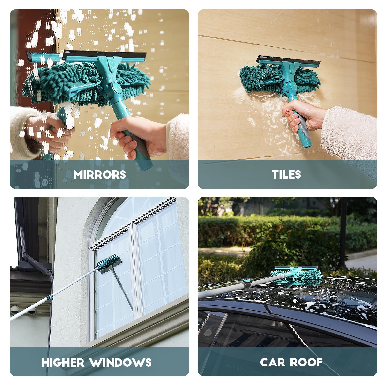 20 Feet High Reach Window Squeegee with 5-12Ft Extension Pole, Window Cleaner…