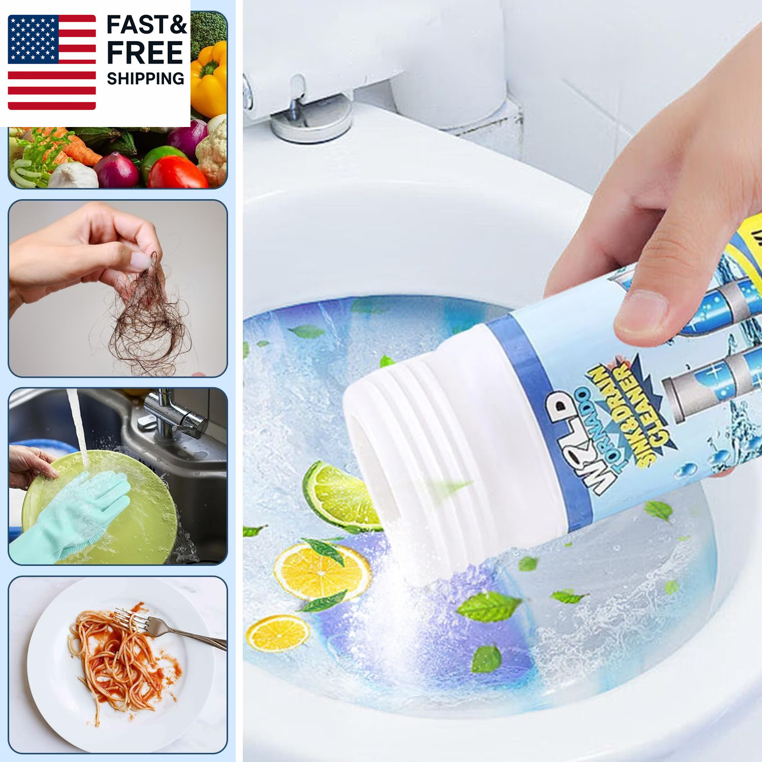 2Pc Wild Tornado Pipe Dredge,Powerful Sink Cleaner for Kitchen Toilet Pipeline