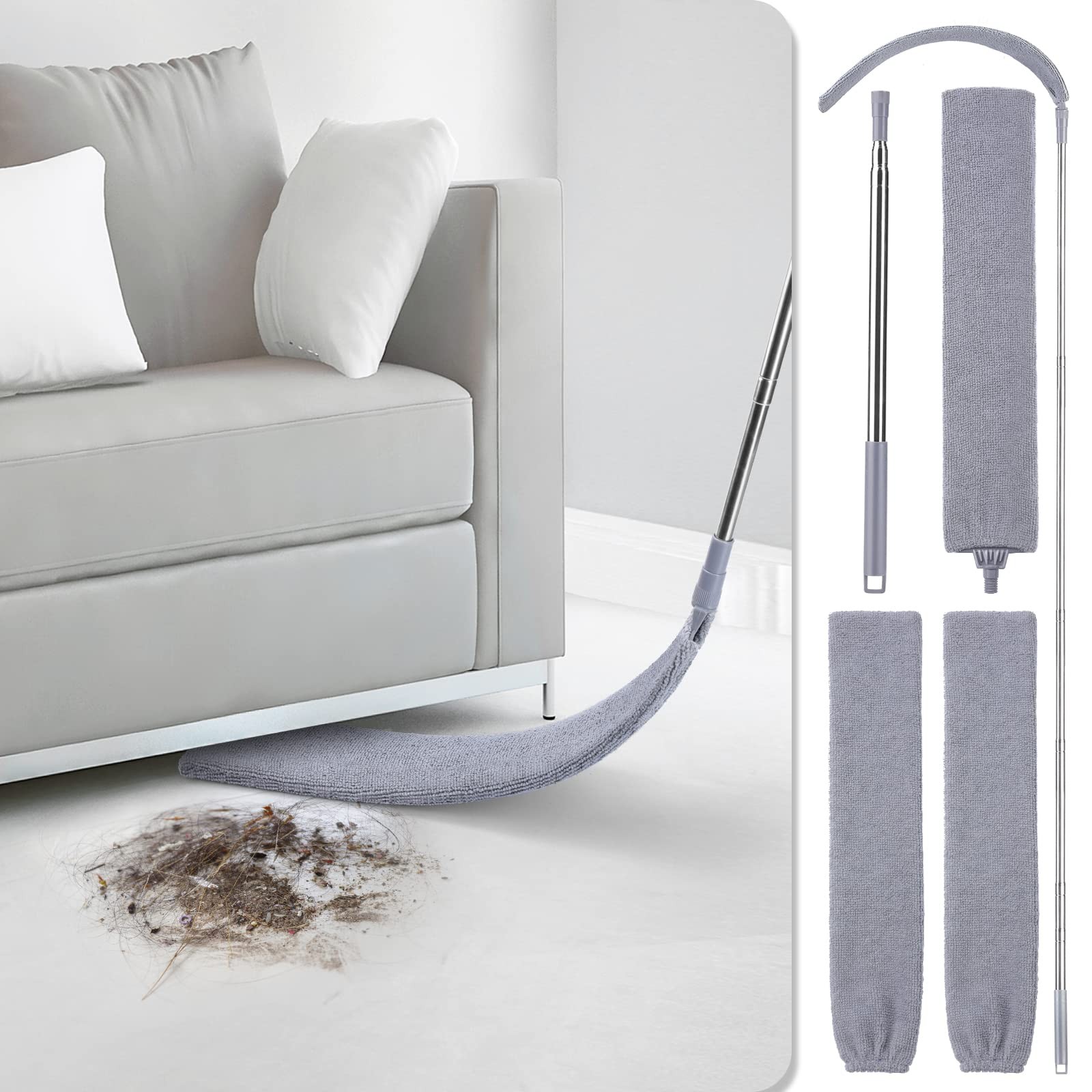 Retractable Gap Dust Cleaner with 3 Microfiber Dusting Cloths & 30-100 inch E…