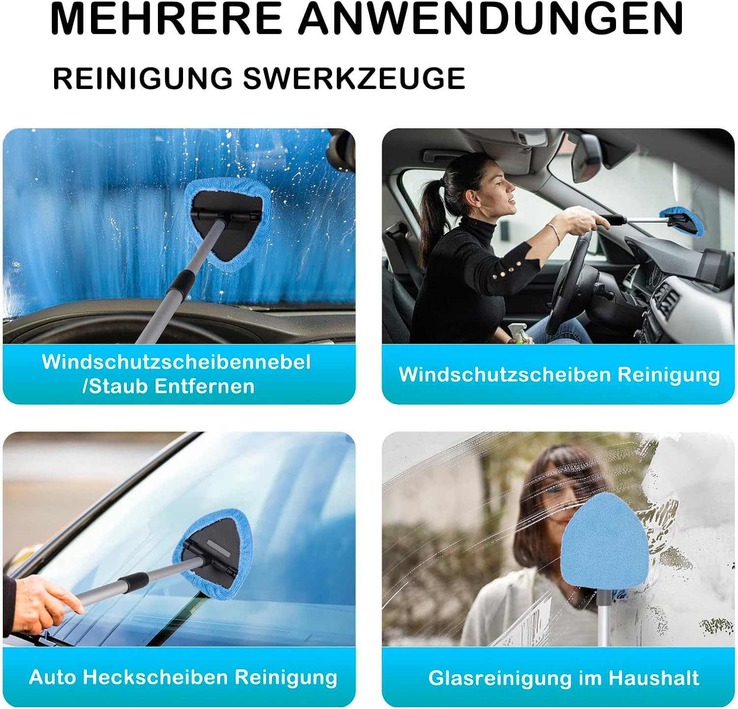 18 Pcs Windshield Cleaning Tool, Expandable Car Window Cleaner with 12 Reusable