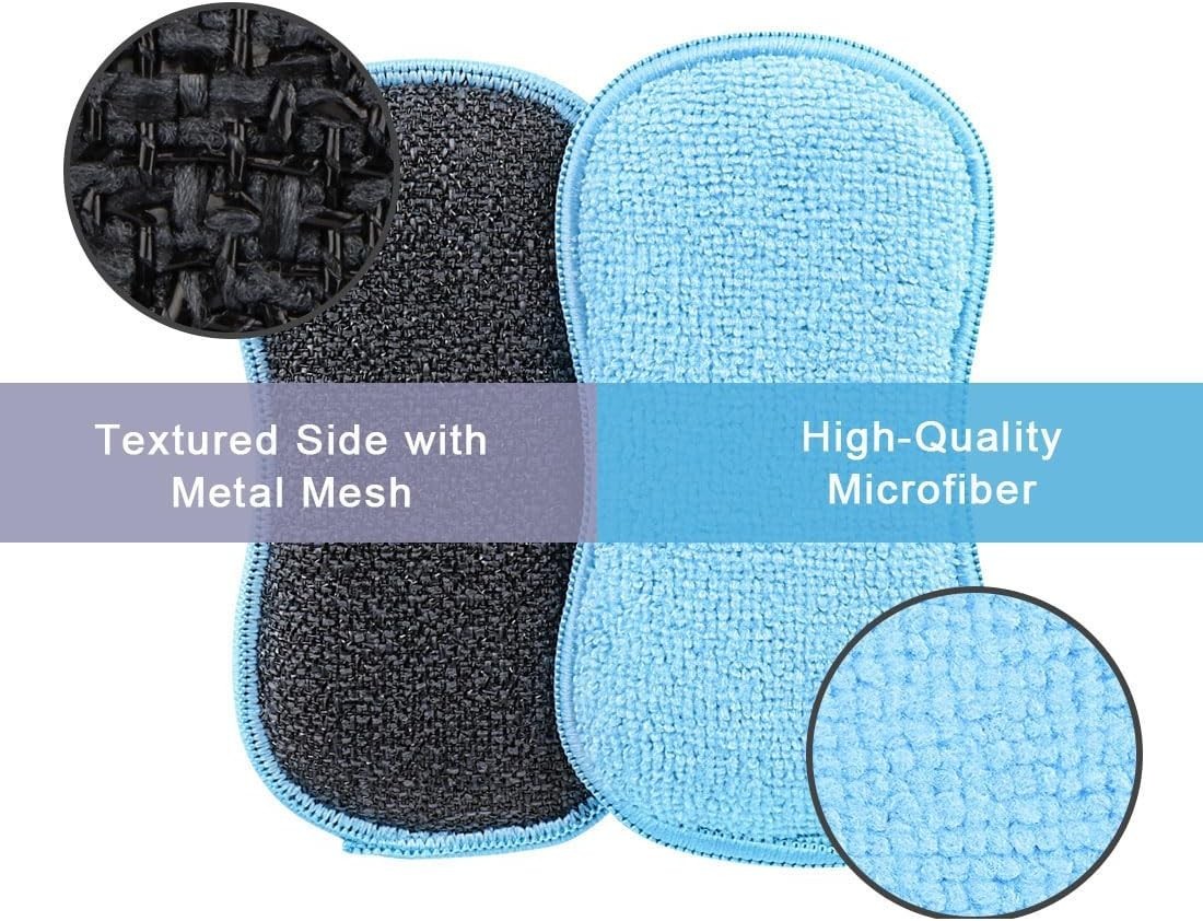 Durable 12 Pack Microfiber Sponges – Non-Scratch Design for All Kitchen Surfaces