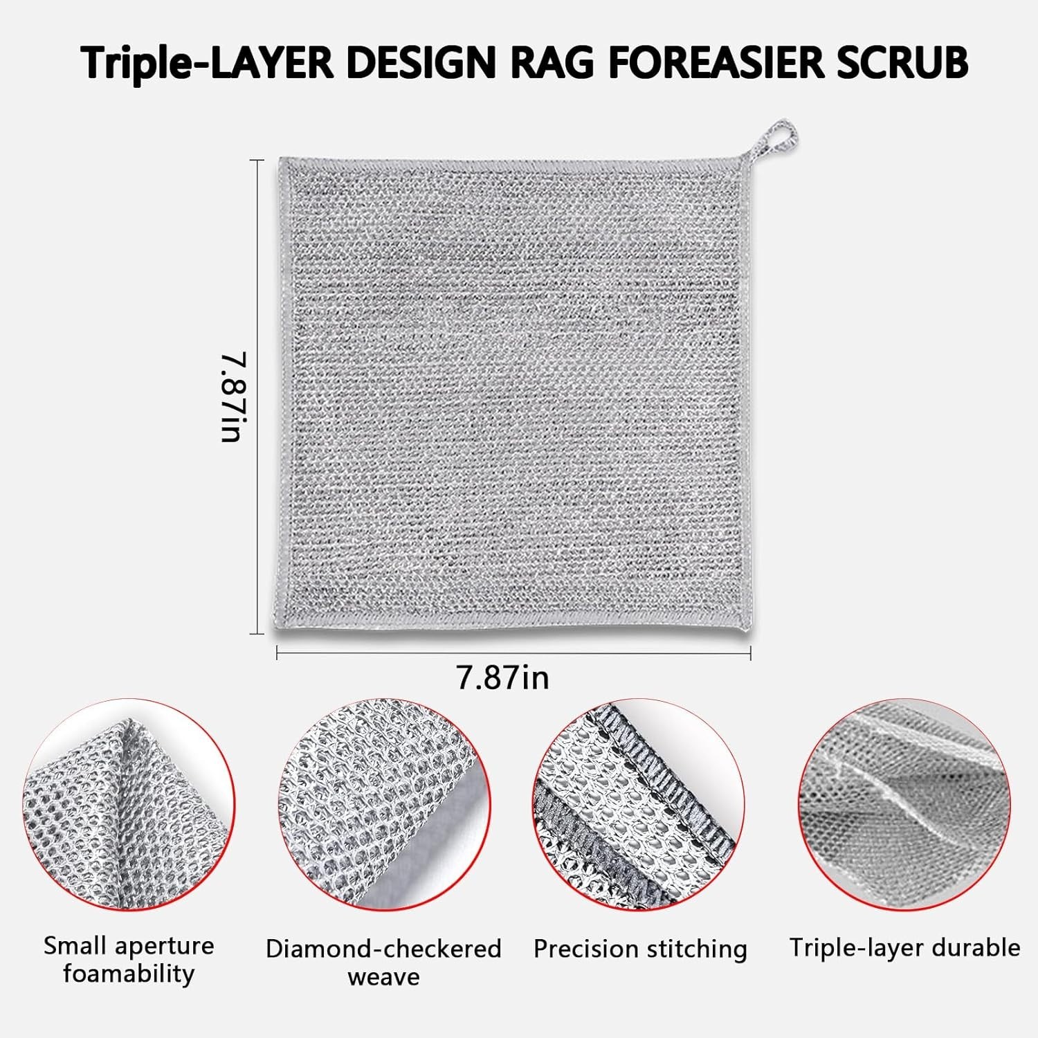 Odor-Free 3-Layer Stainless Steel Scouring Pad – 6PCS, For Effortless Cleaning