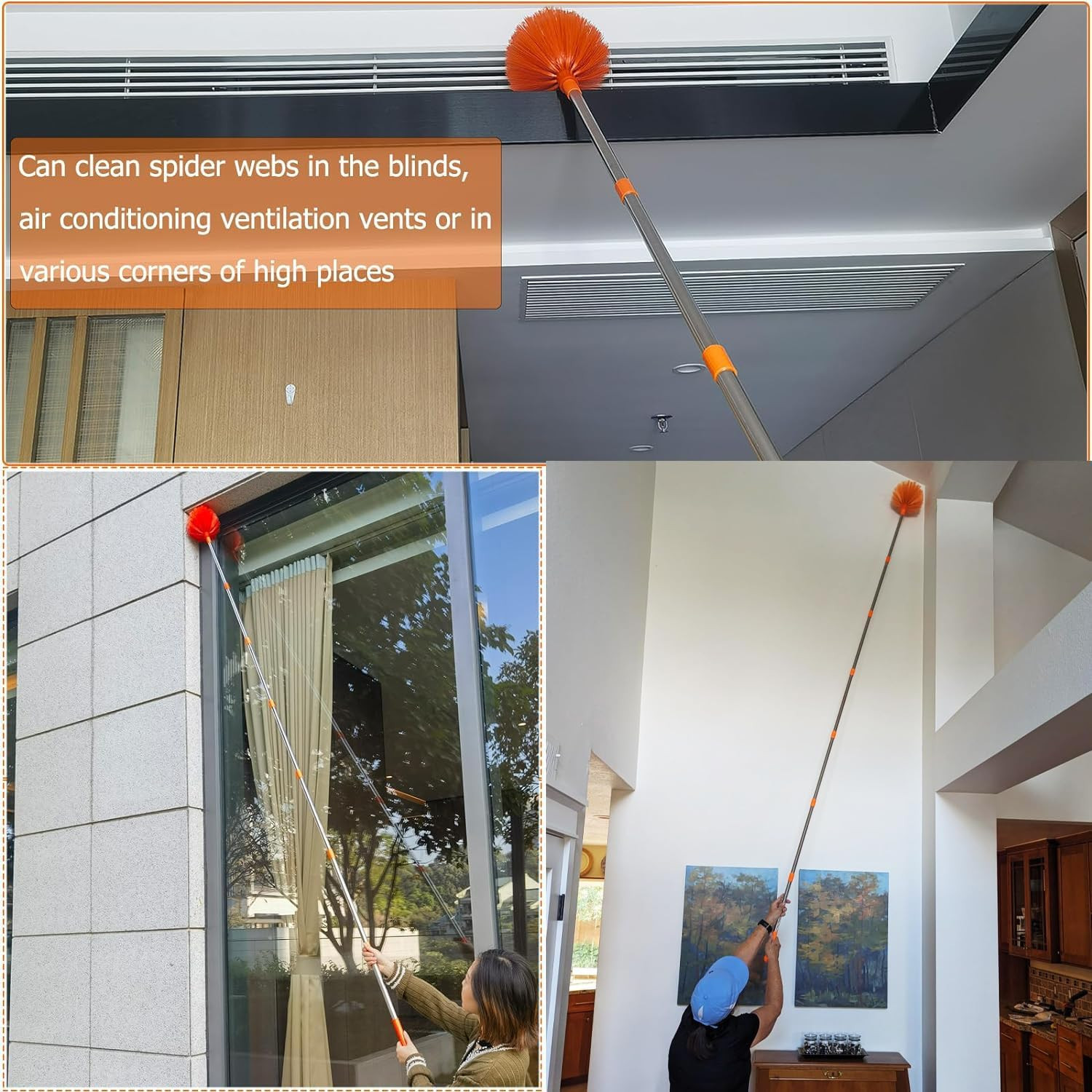 20+ Feet High Reach Dusting Kit with 3-14 Ft Extension Pole //2 in 1 Window Clea