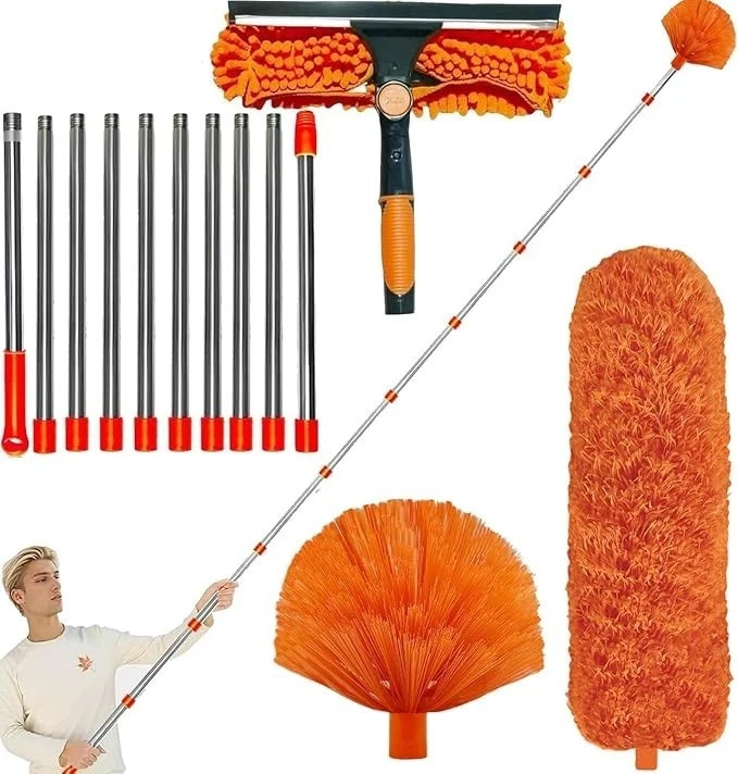 High Reach Dusting Kit 20 Ft Extension Pole with Window & Ceiling Dusters