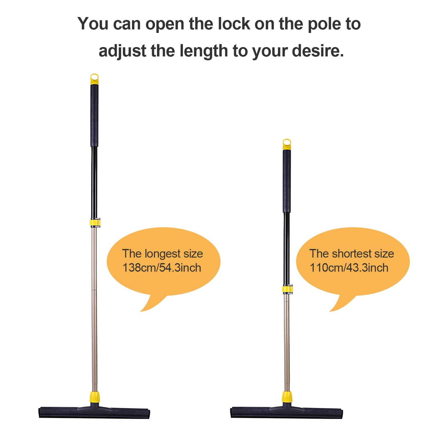 Floor Squeegee Scrubber with Telescopic Pole for Garage, Bathroom, Tile Cleaning
