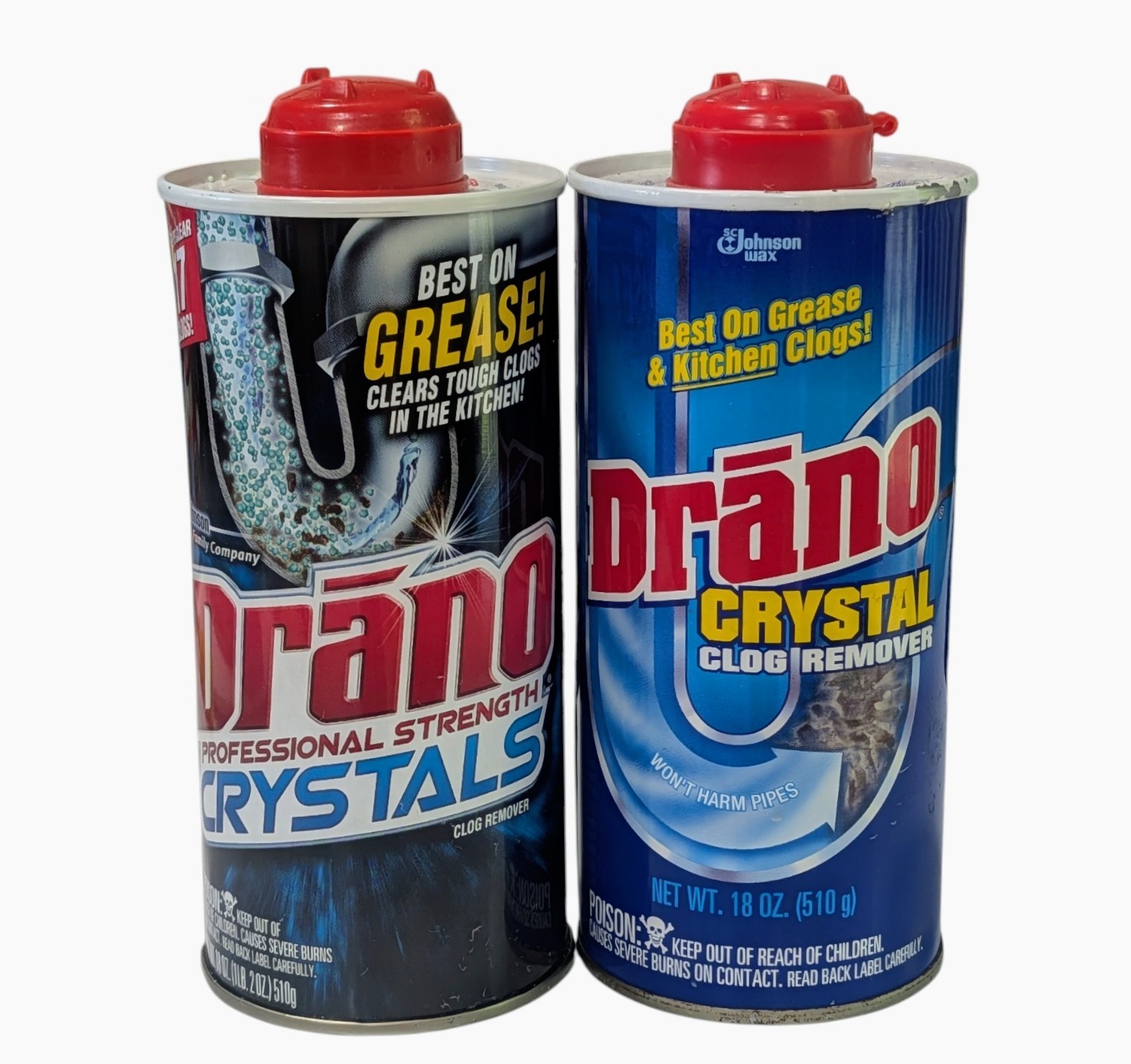 2 – Drano Crystals Professional Strength Clog Remover 18oz Each
