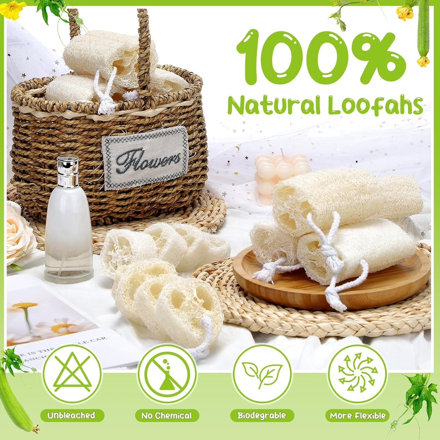 9 Pack 4”Natural Loofah Sponge Small Size Natural Organic Loofah for Kitchen