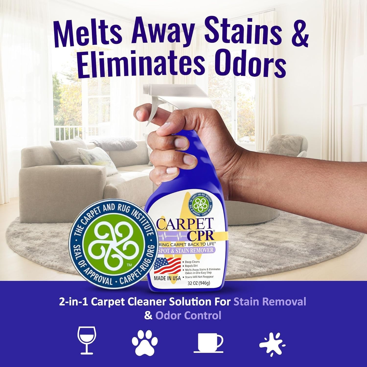 Cruelty-Free Heavy Duty 2-in-1 Carpet Cleaner Spray – Ideal for Pet Accidents