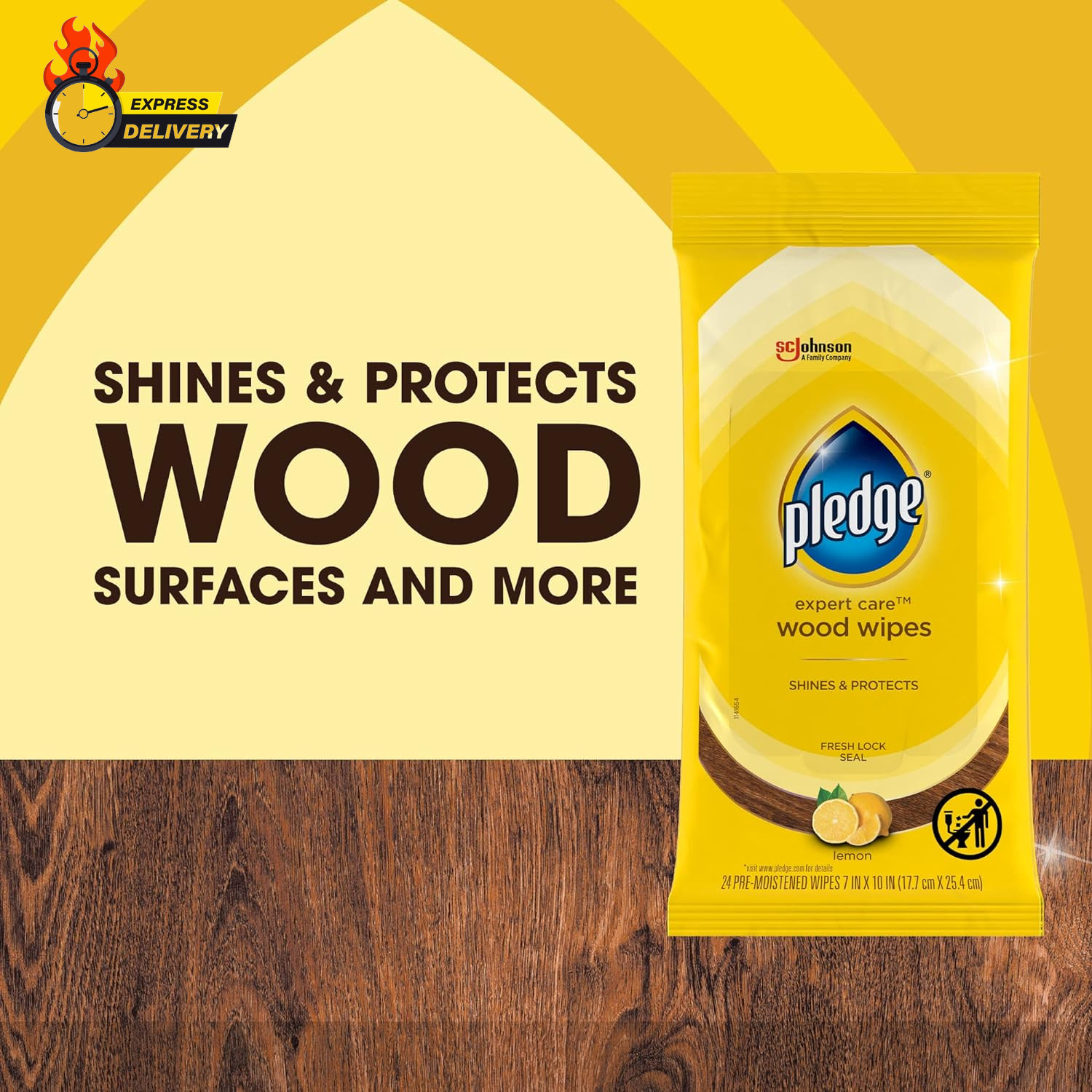 Expert Care Wood Wipes, Shines and Protects, Removes Fingerprints, Lemon Scent,