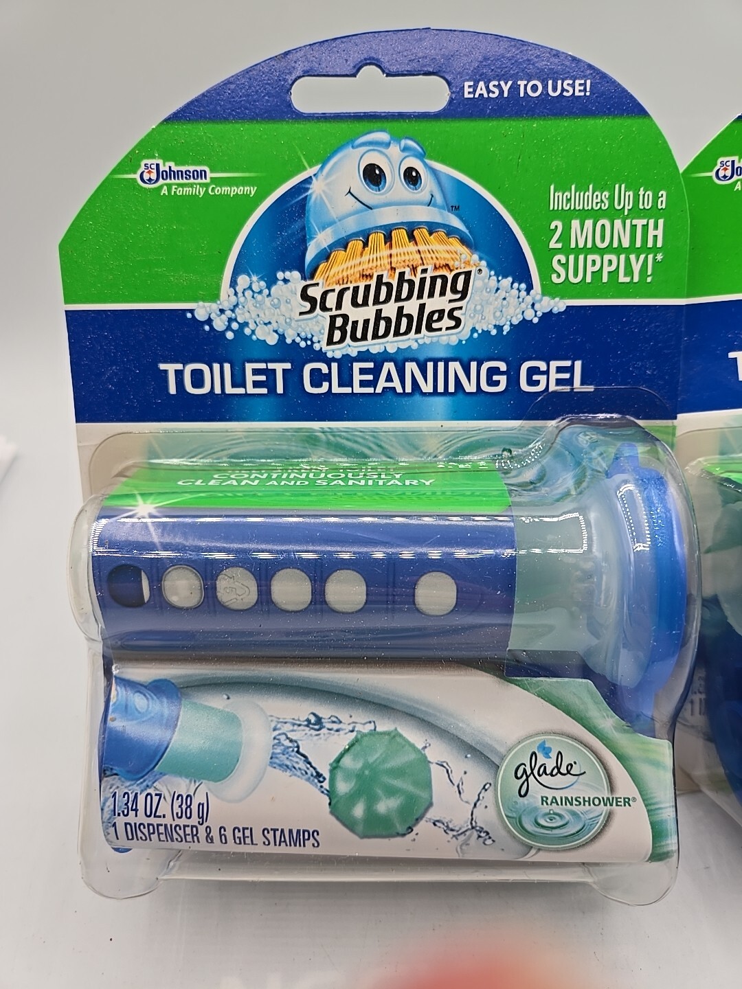 2 X Scrubbing Bubbles Fresh Gel Toilet Cleaning Stamps RAINSHOWER Dispenser