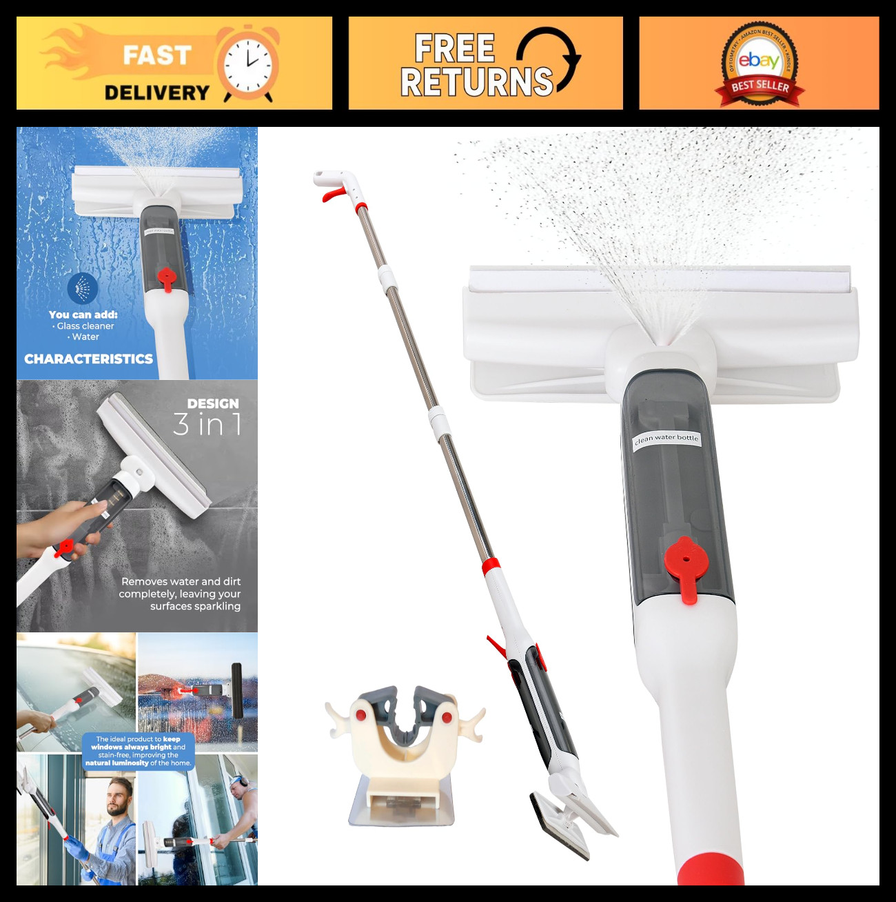 Window Cleaner Kit with Expandable Sprayer & Squeegee – Quick Drying for Glass,