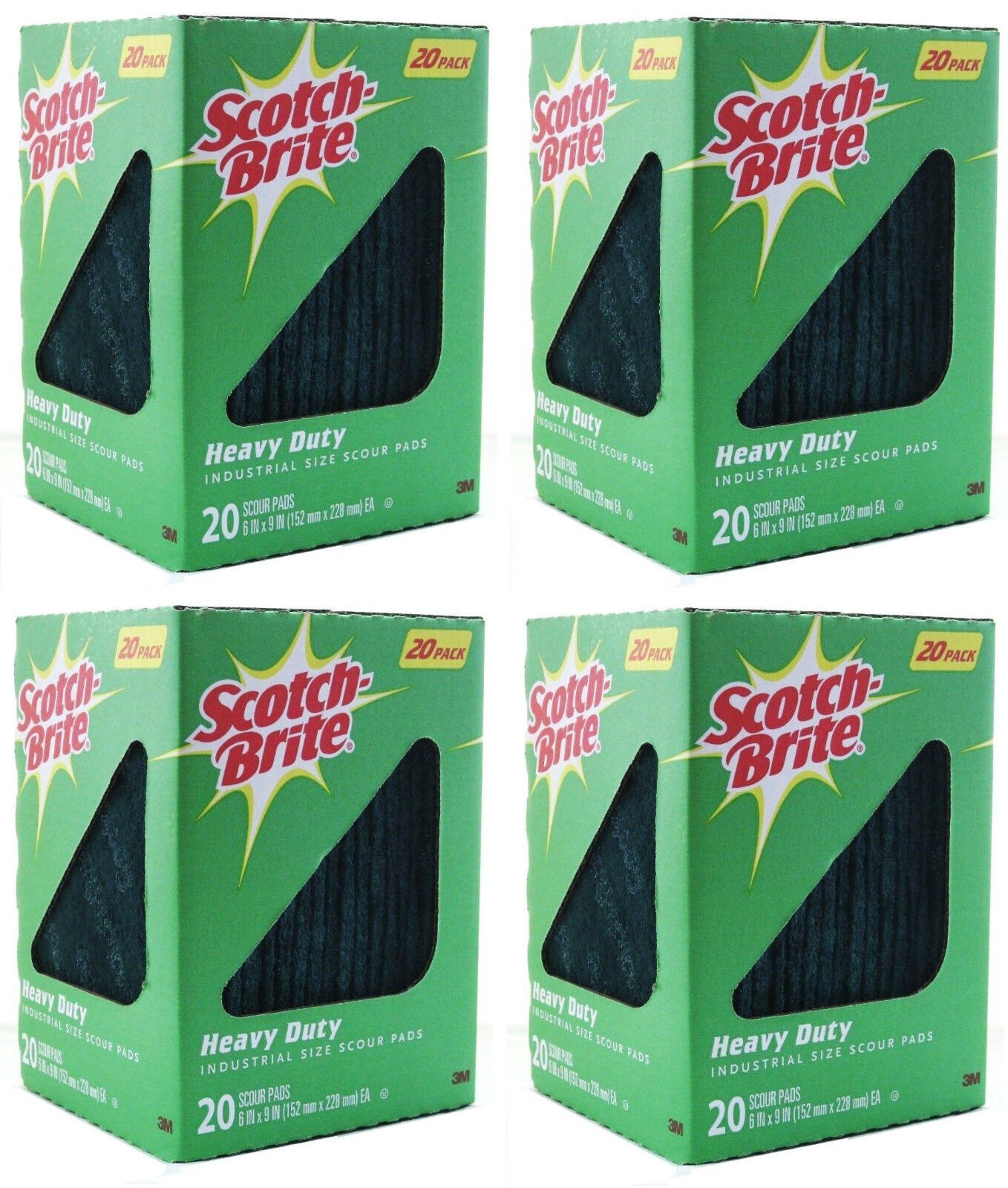 Scotch Brite Heavy Duty Industrial Size Box of 20 Scour Pads 6″x9″ ~ Lot of 4