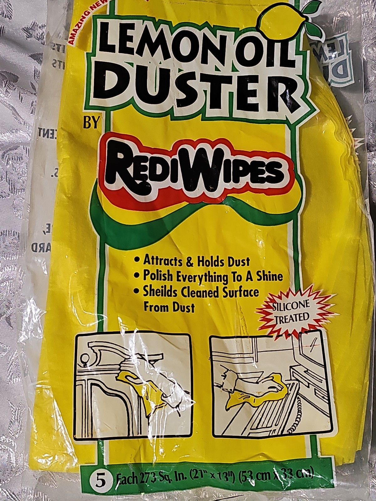 Vtg Lemon Oil Duster Sheets Redi Wipe 5 Qty In Bag