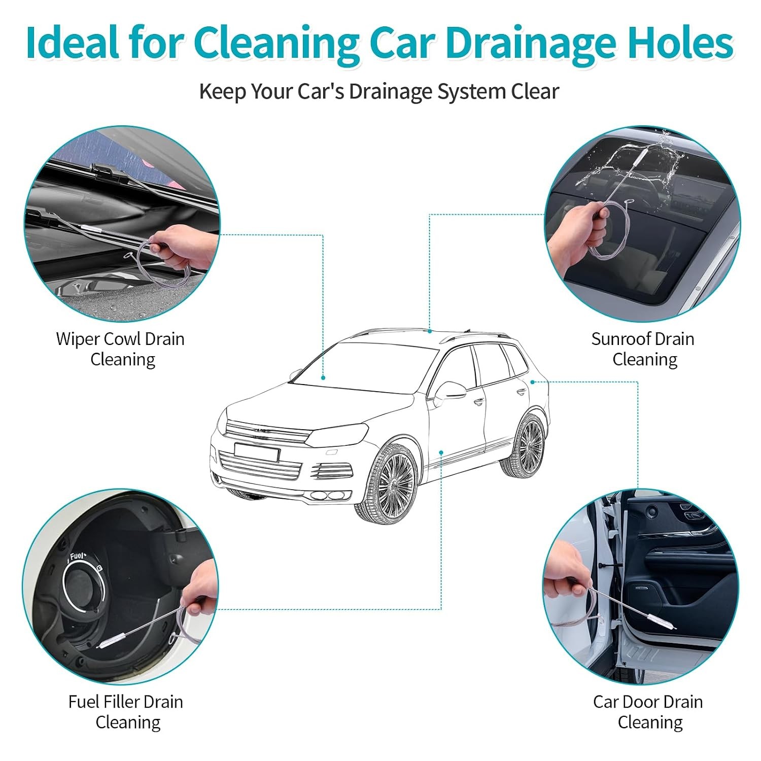 Upgrade 2 Packs Extra Long Drain Cleaners Brush, 64 Inches Flexible Sunroof Drai