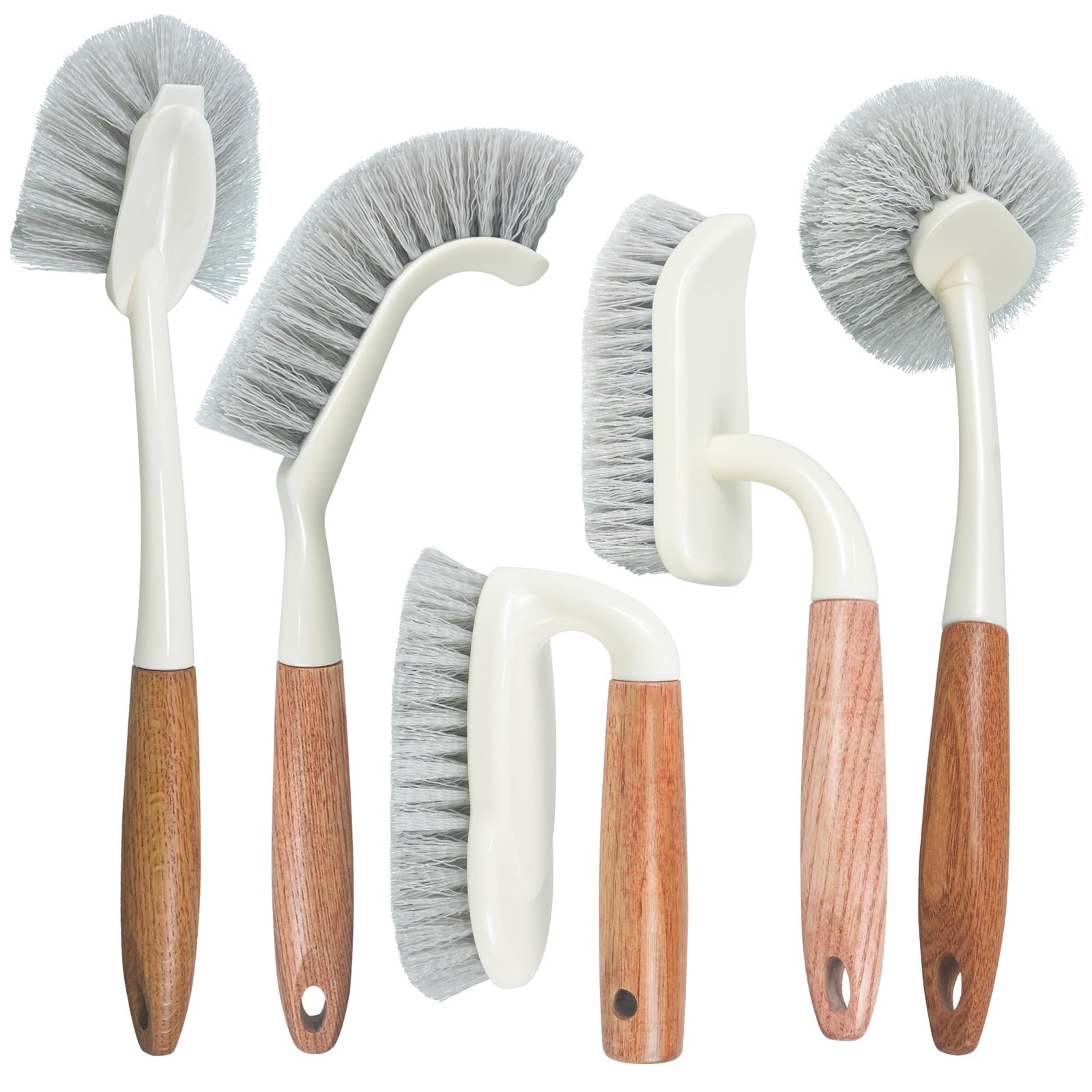 5-Pack Heavy Duty Scrub Brushes Set with Wooden Handles, Multi-Surface Scrubb…