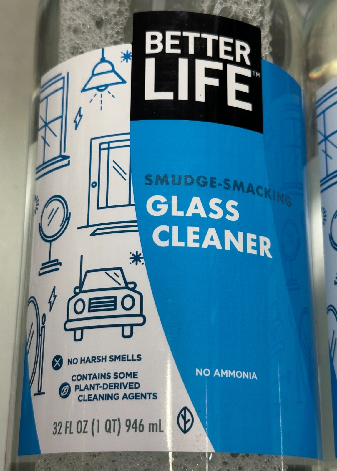 2-Pk~ BETTER LIFE Plant-Derived SMUDGE SMACKING Ammonia Free GLASS CLEANER 946ml
