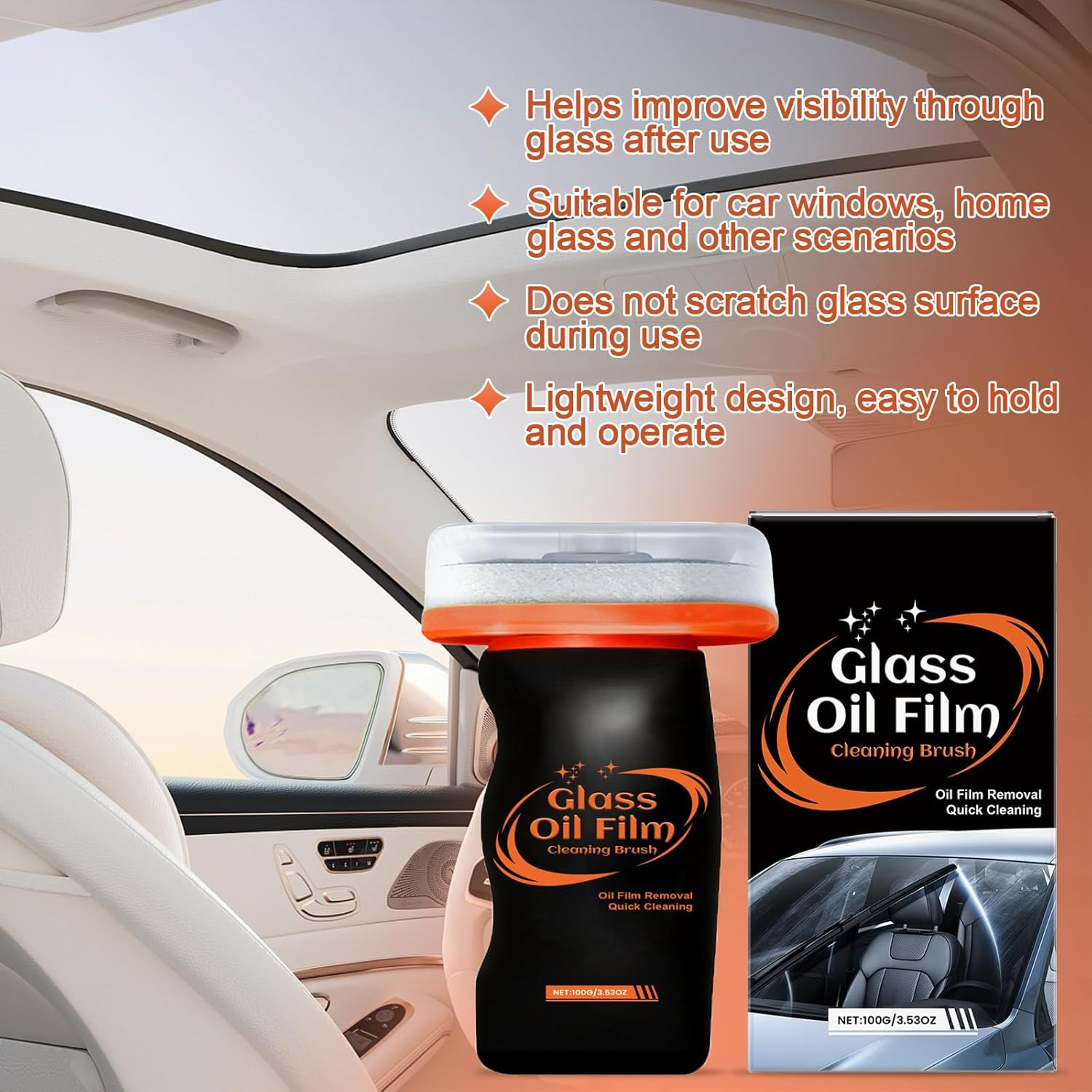 Automotive Oil Film Cleaning Brush for Car Windshield, Glass Emulsion Cleaner, 1