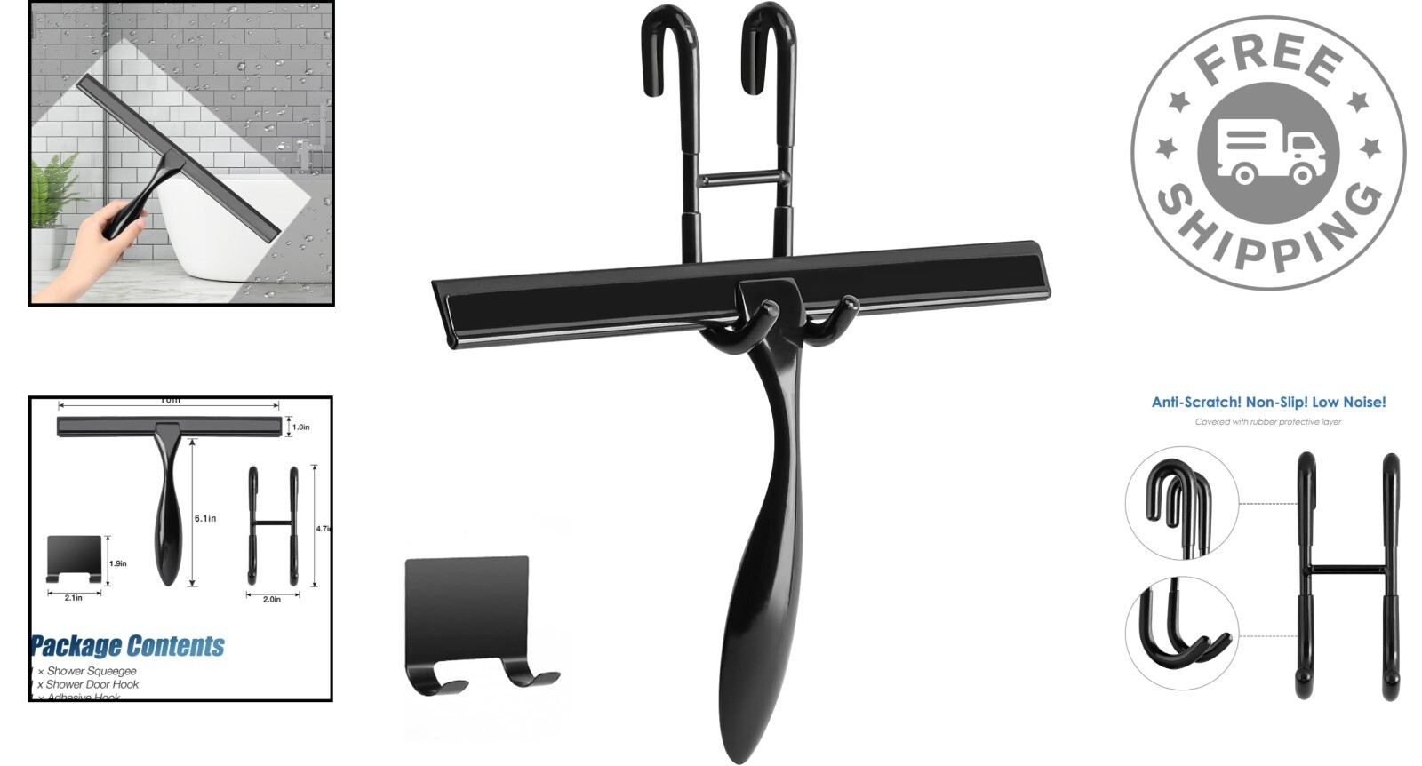 Lightweight Black Shower Squeegee Set – Streak-Free Clean for Glass & Mirrors