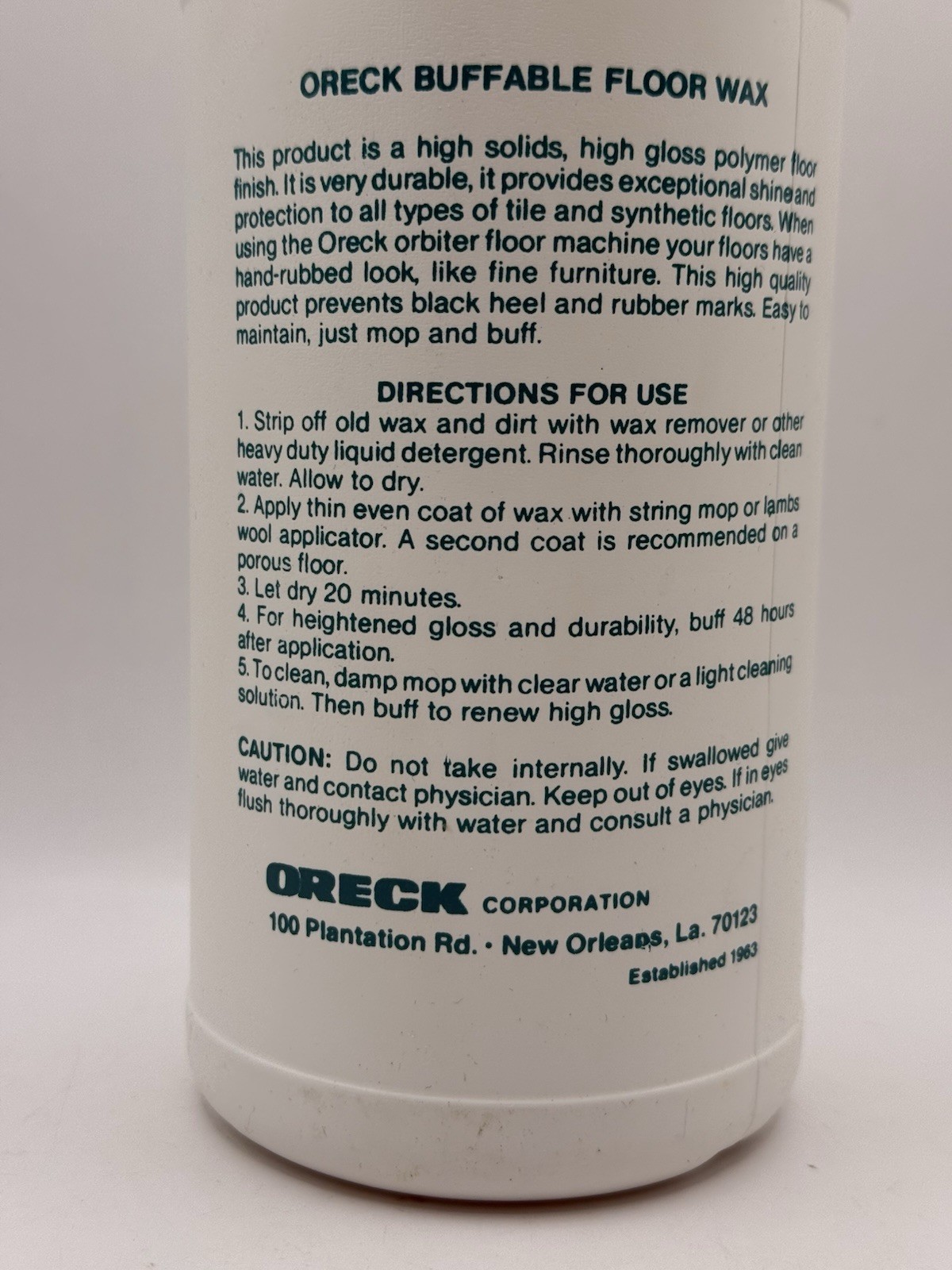 Vintage Oreck Care Institutional Buffable Floor Wax 32oz Full Bottle Polisher