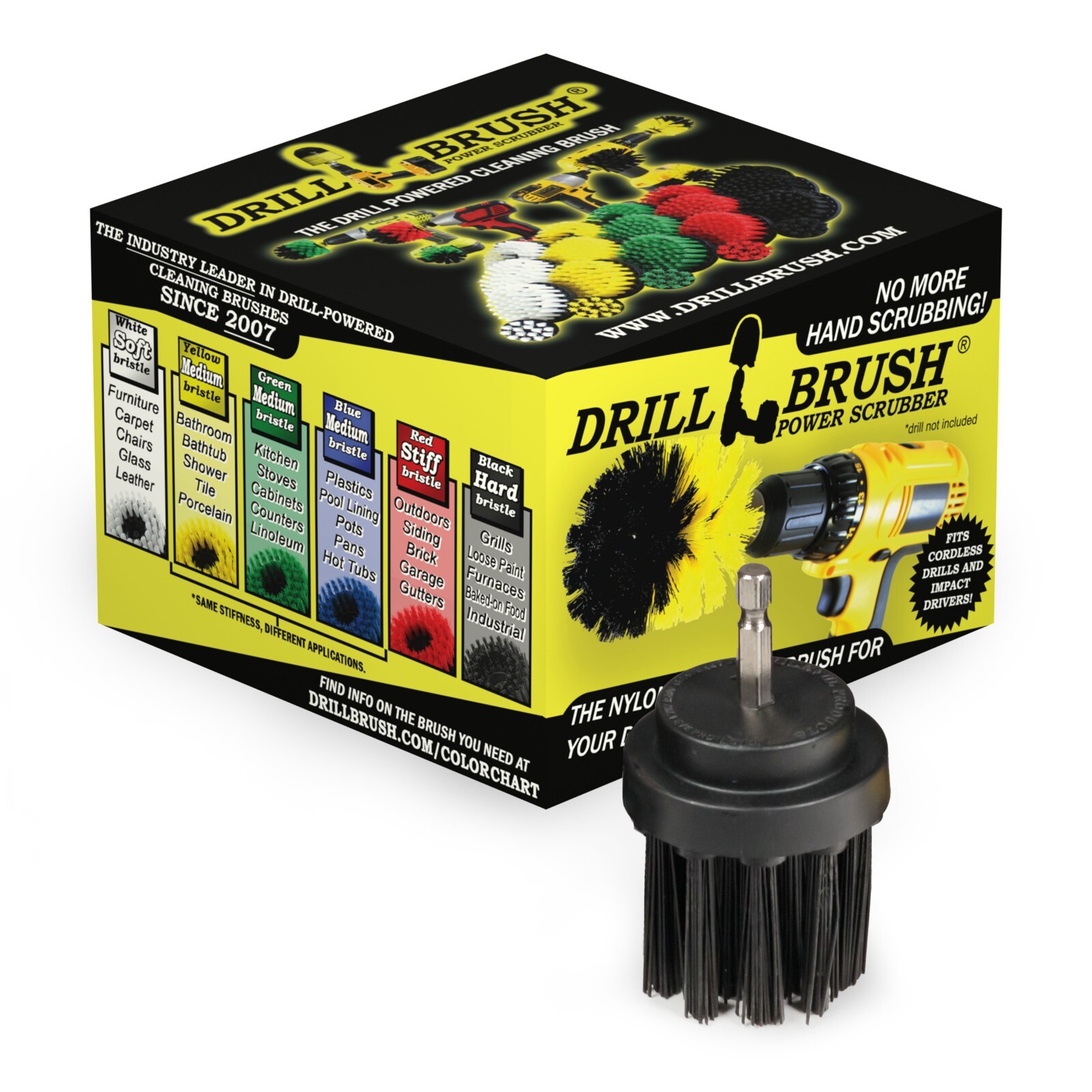 2 Inch Diameter Black Ultra Stiff Bristle Drill Brush for Removing Baked on Food