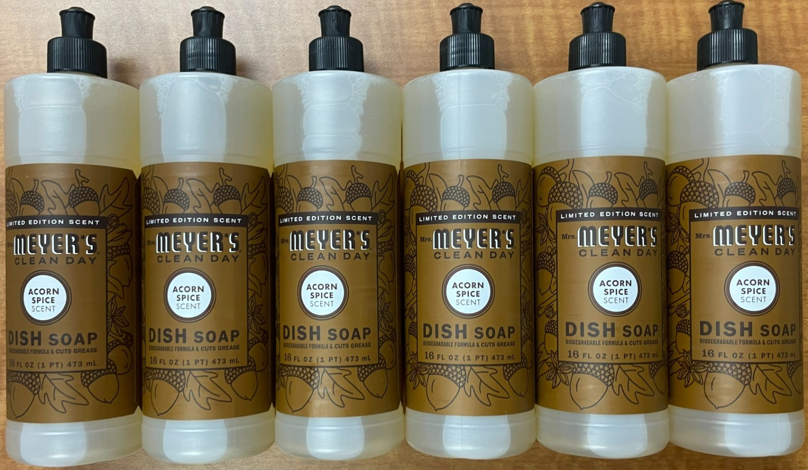 Mrs Meyer’s Clean Day Dish Soap Acorn Spice Scent 16fl oz Limited Edition 6-Pack