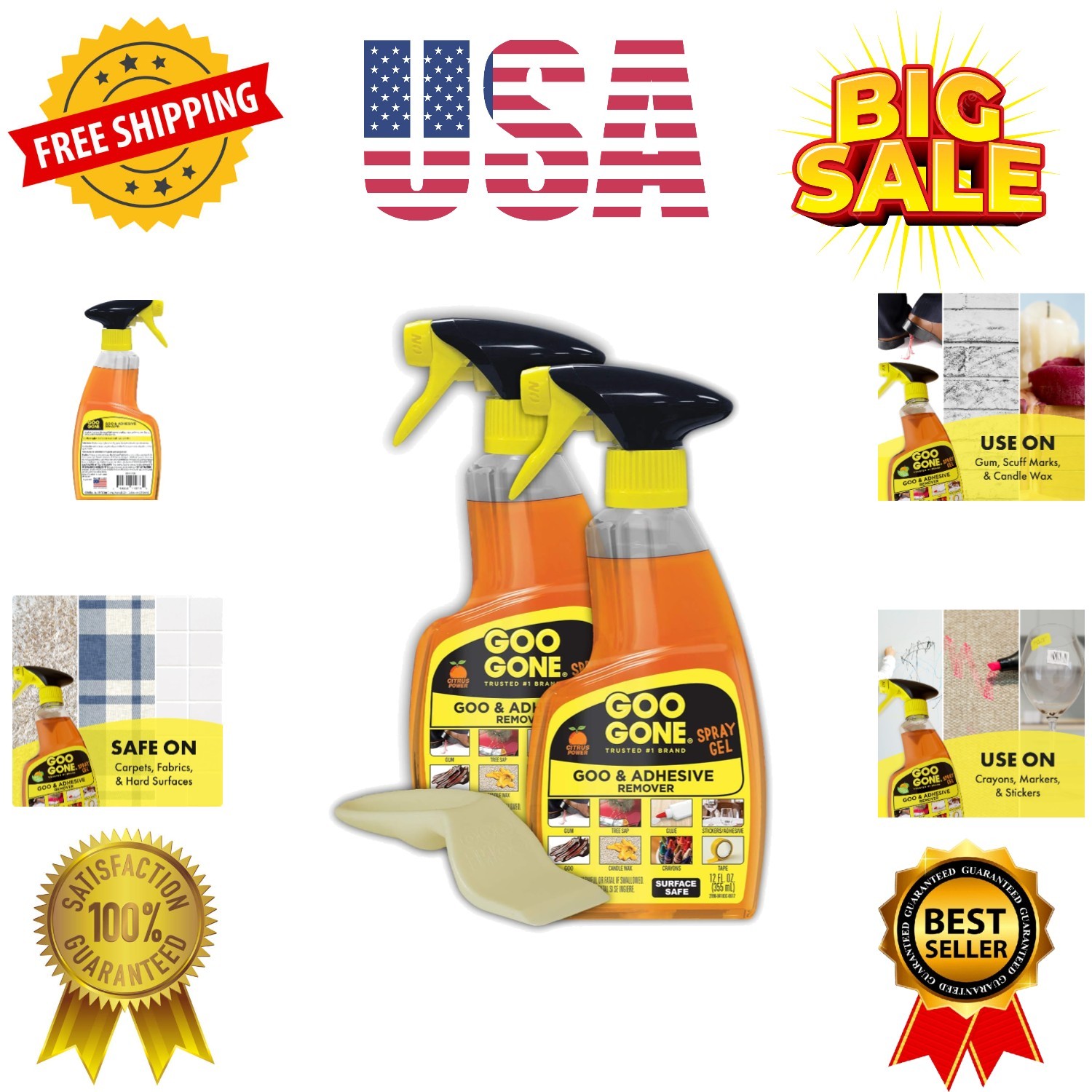 Adhesive Remover Spray Gel, Removes Chewing Gum, Grease, Tar, Stickers, Label…