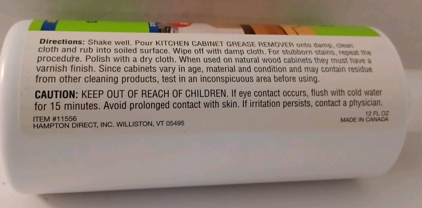 Kitchen Cabinet Grease Remover Non Toxic Non Corrosive 12 fl oz Scratch Free