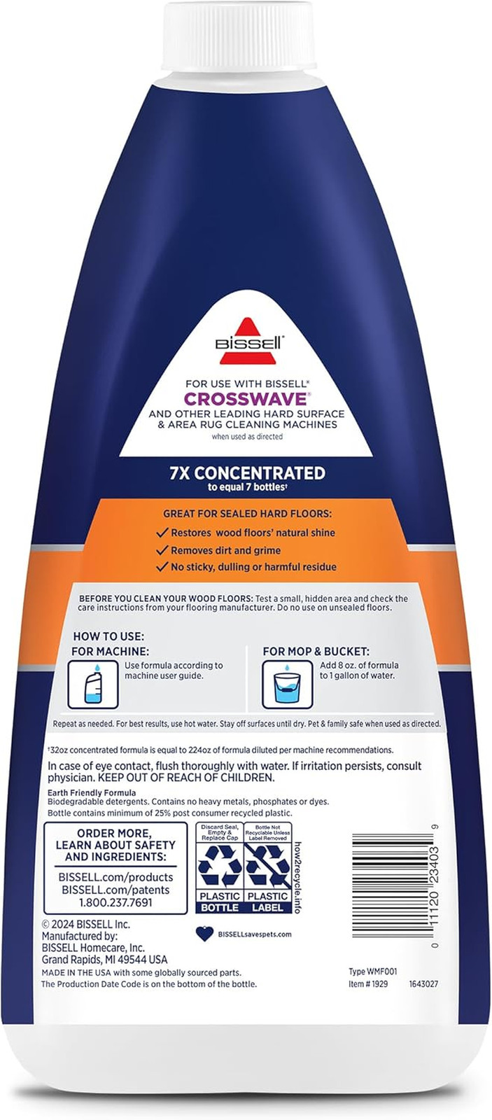 Bissell Crosswave & Spinwave Wood Floor Cleaning Formula, 32 Oz, Dissolves Dirt,