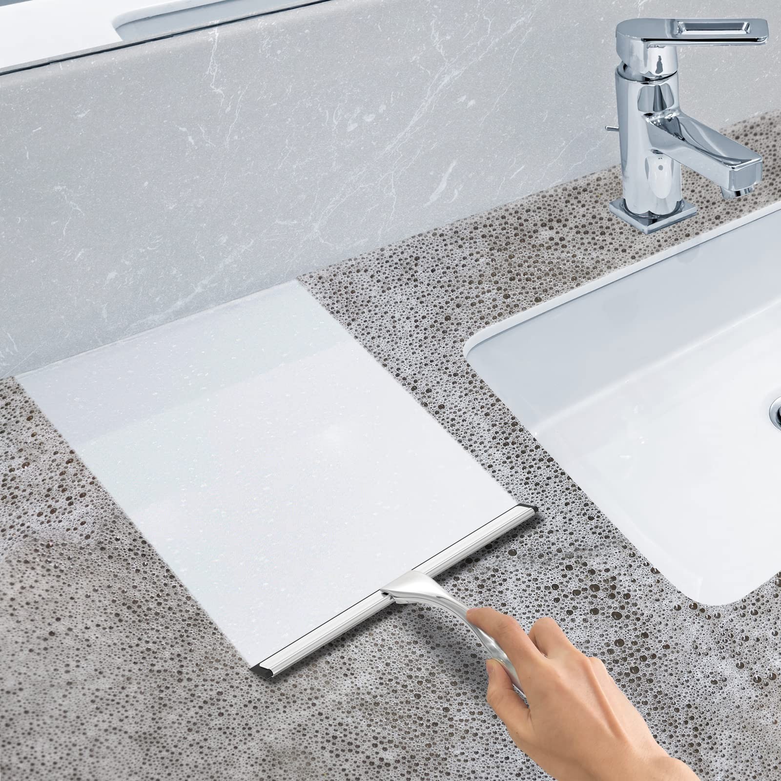 10-Inch Stainless Steel Shower Squeegee with 2 Hooks for Glass & Tile Cleaning