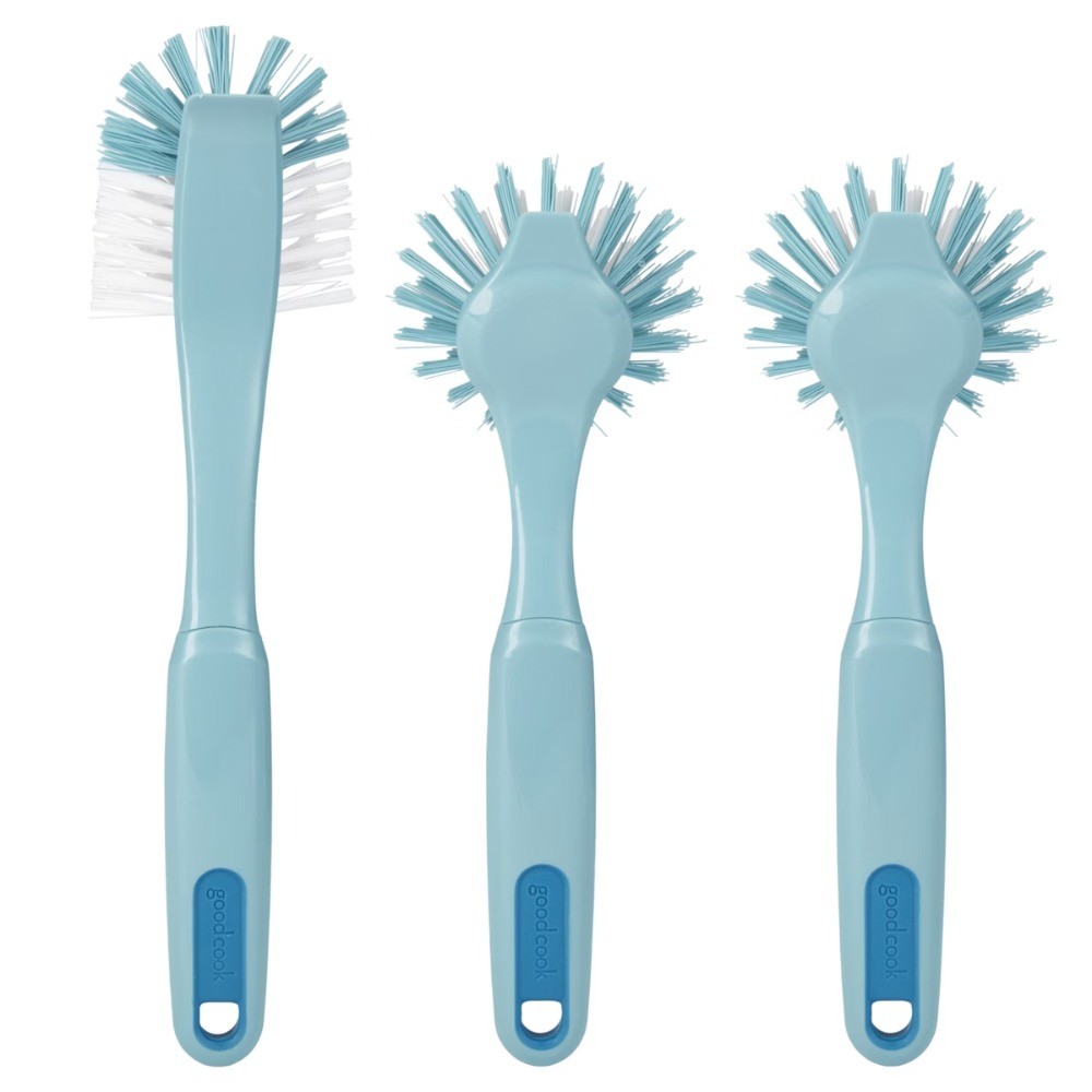 3pk Blue Dish Brushes 11.5″, Rubber/Plastic Set
