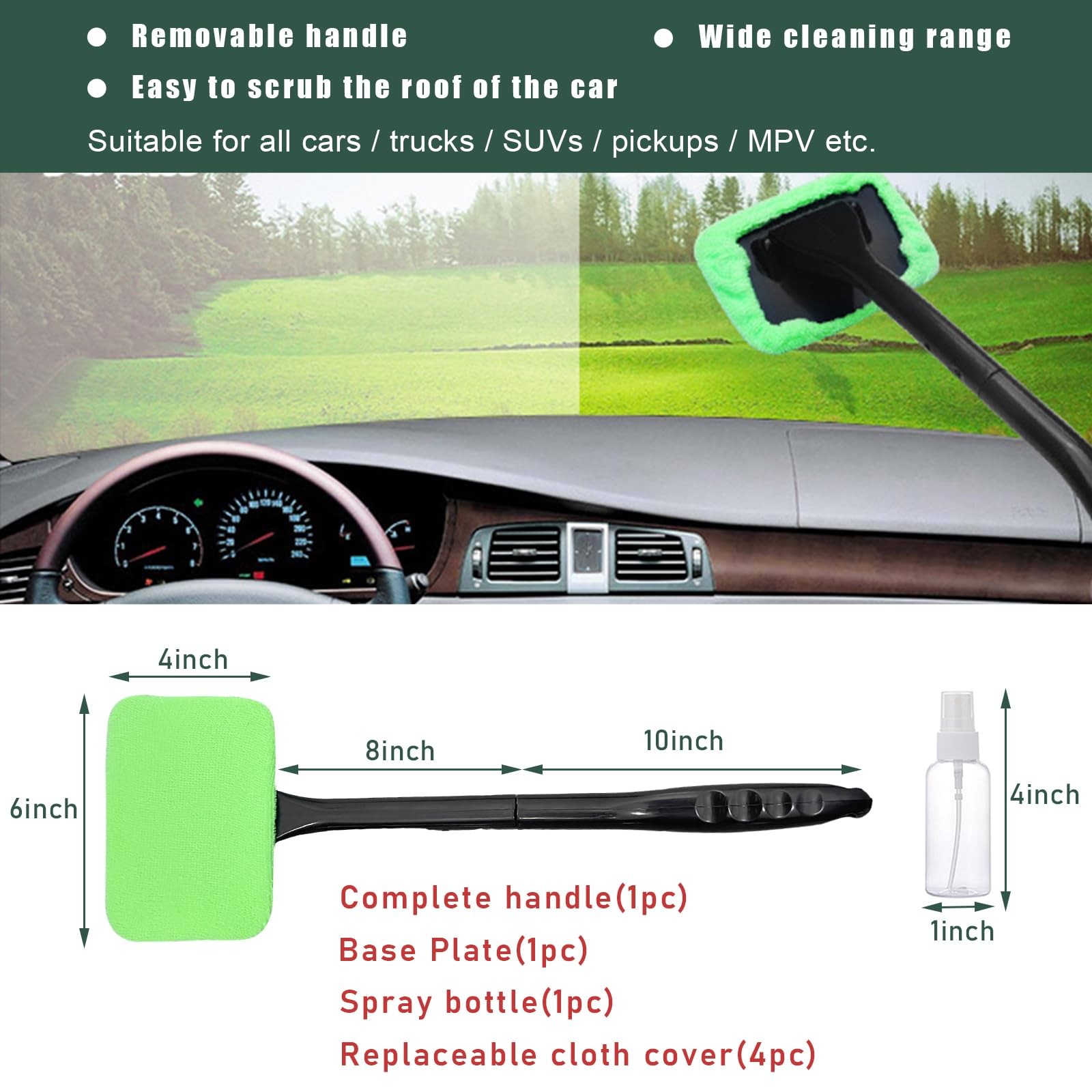Car Windshield Cleaning Tool, Microfiber Window Cleaner Set with 4 Washable a…