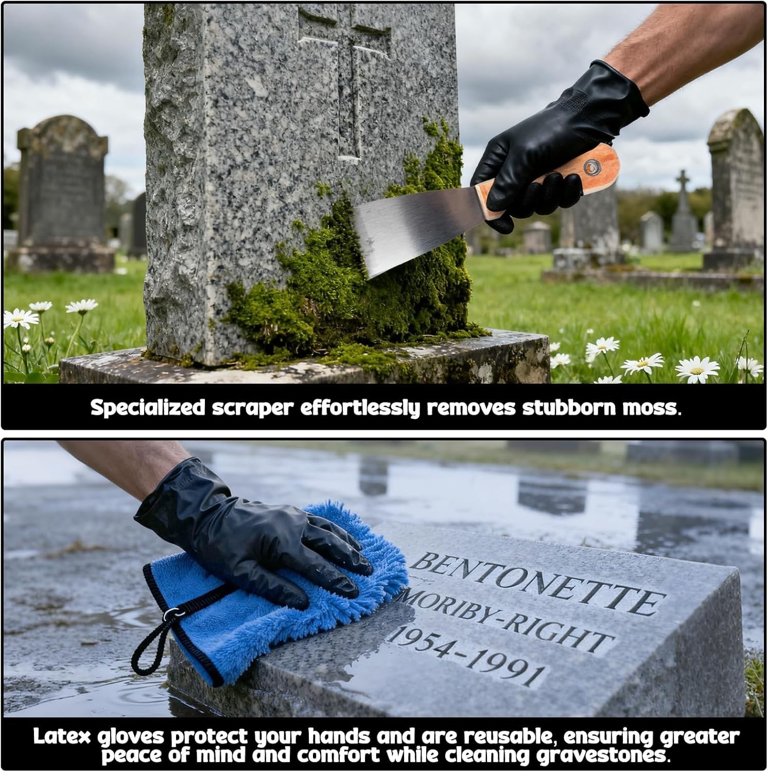 Complete Headstone Cleaning Tools: Reusable Gloves, Brushes & Towel for Care
