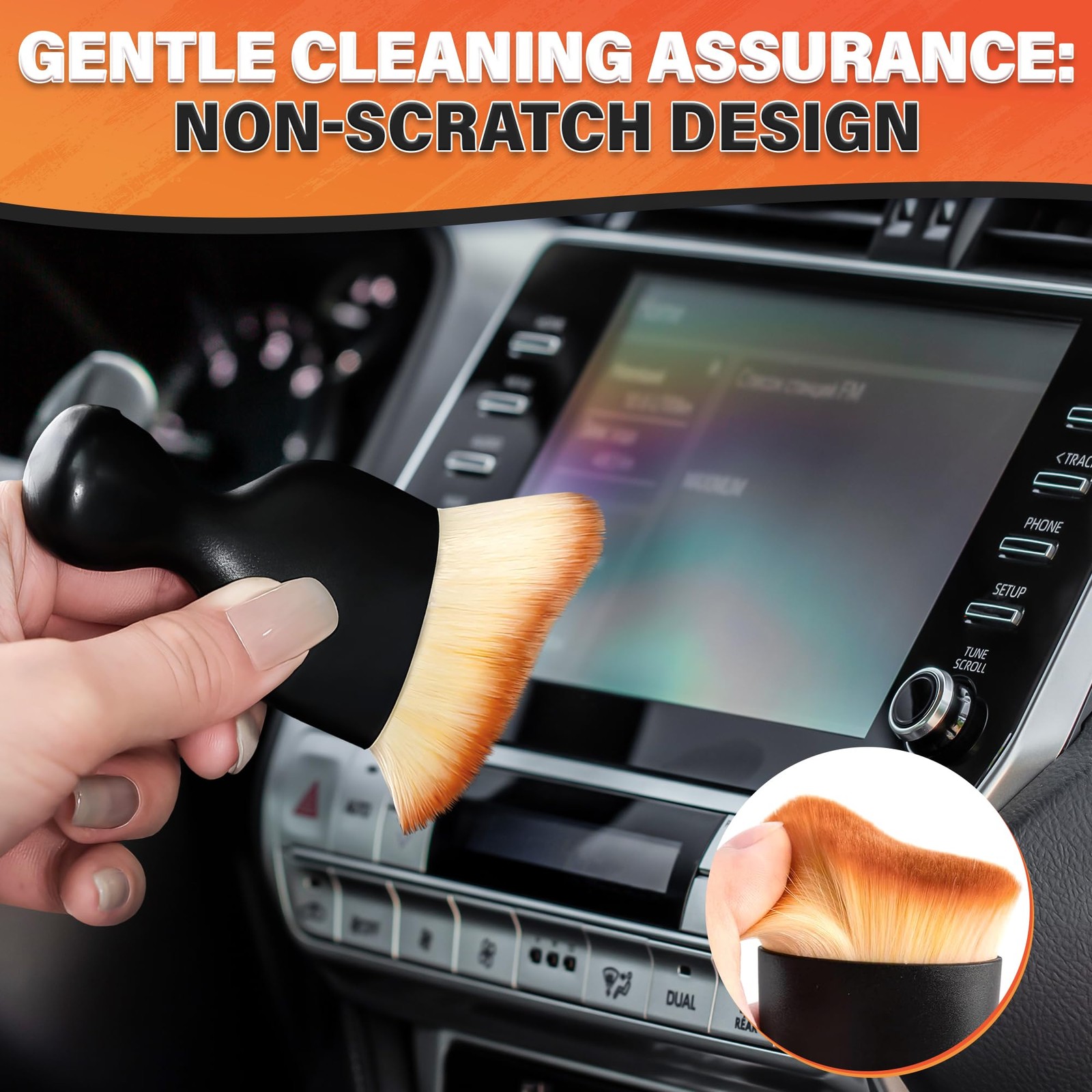 Car Detailing Brushes 3pc Interior Cleaning Soft Nylon Waterproof Handle 2.29×3.