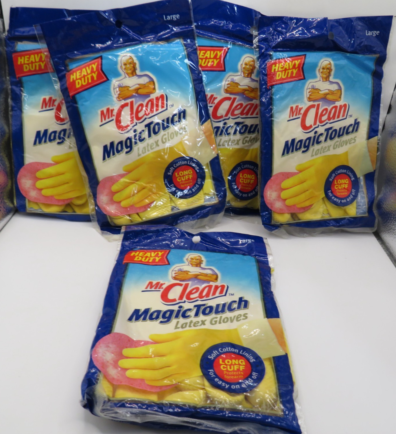 Vintage NEW Mr. Clean Magic Touch Latex Gloves Adult Large Lot Of 5 Cotton Lined