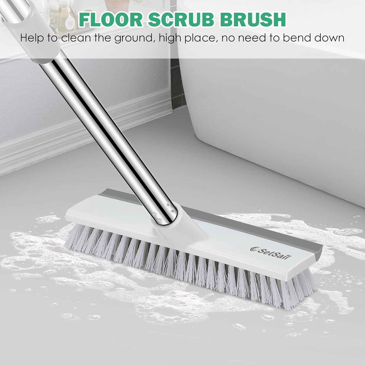 2 In 1 Floor Scrub Brush With Scraper Adjustable Handle Heavy Duty Cleaning