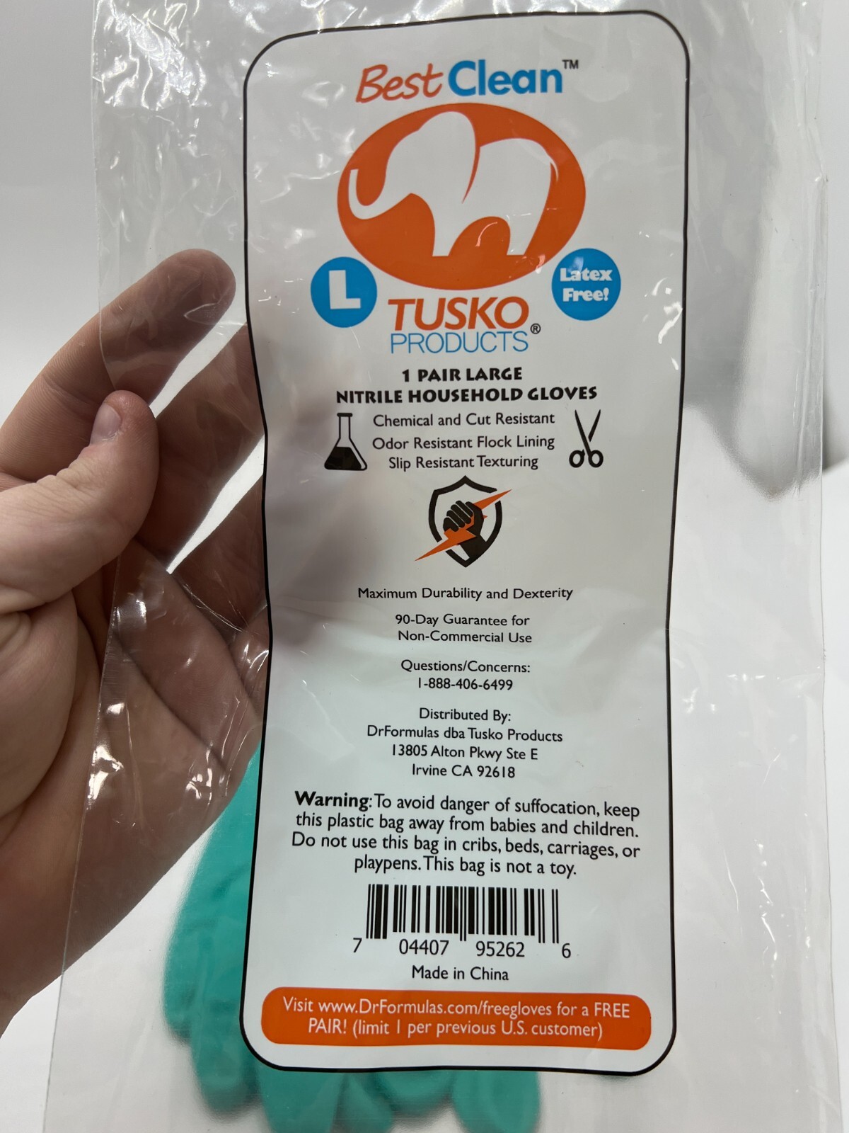 Pair of Tusko Products Best Clean Nitrile Rubber Cleaning, Dishwashing Gloves