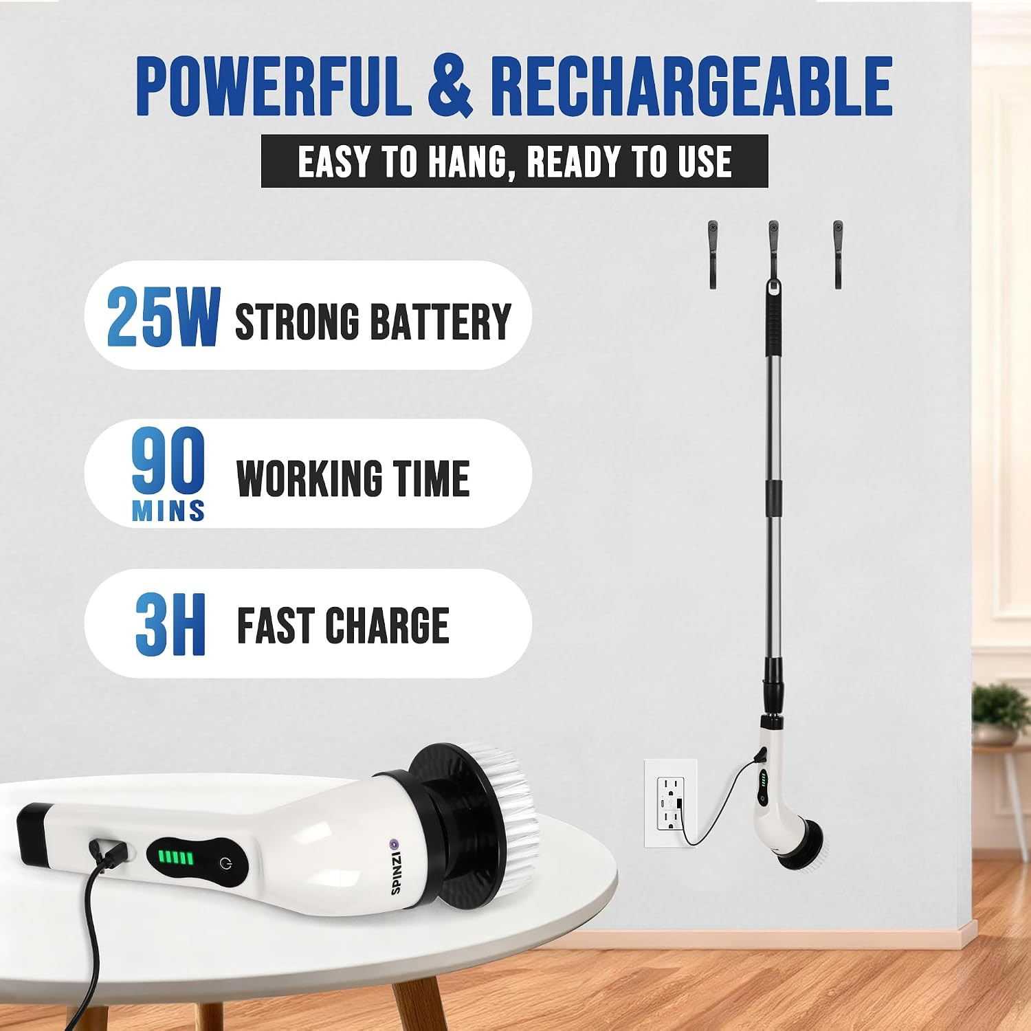 Cordless Electric Spin Scrubber with LCD Display & 9 Heads for Deep Cleaning
