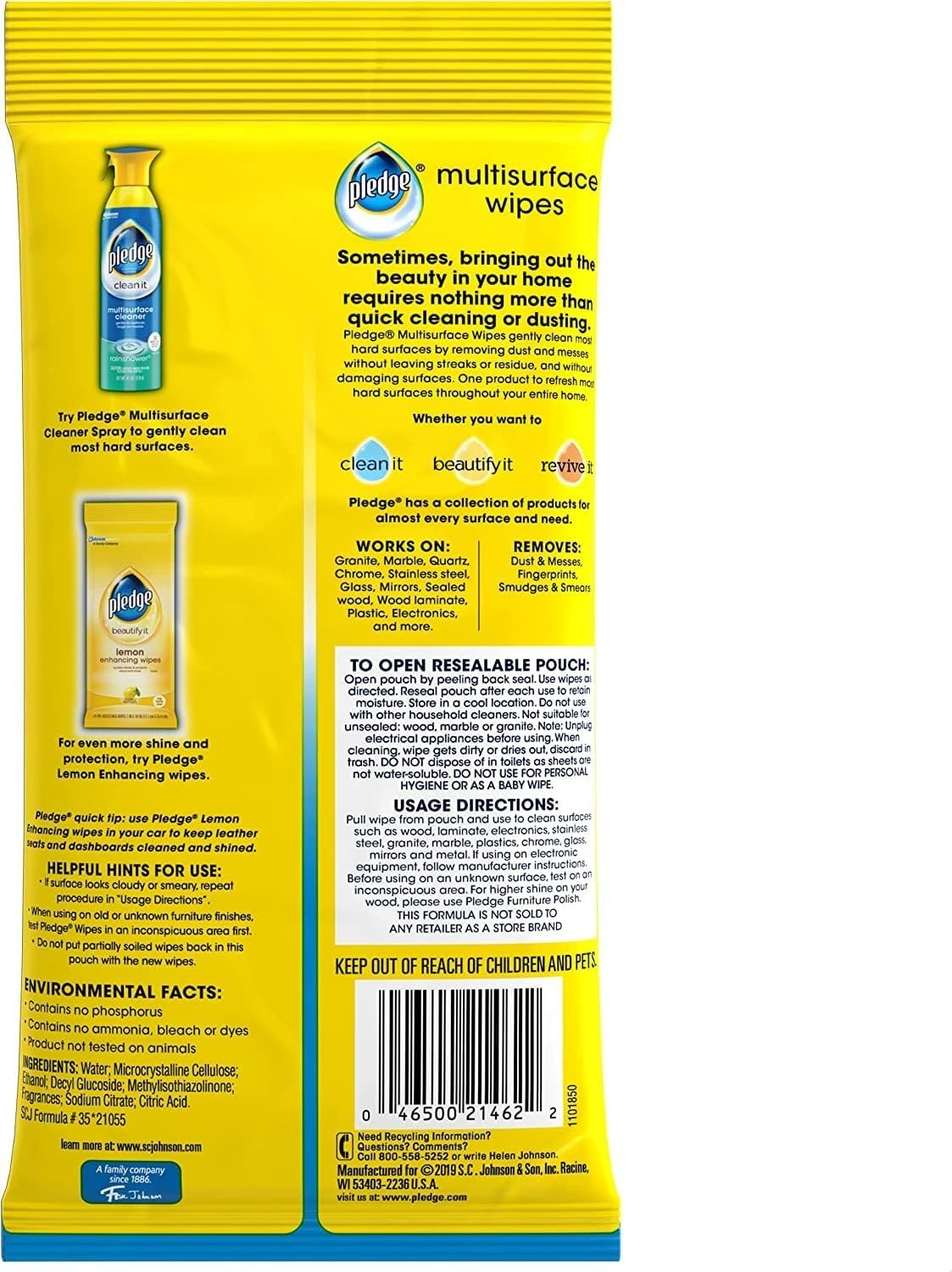 Citrus Scented Multi-Surface Wipes – Safe on Wood, Granite, Leather – Pack of 6