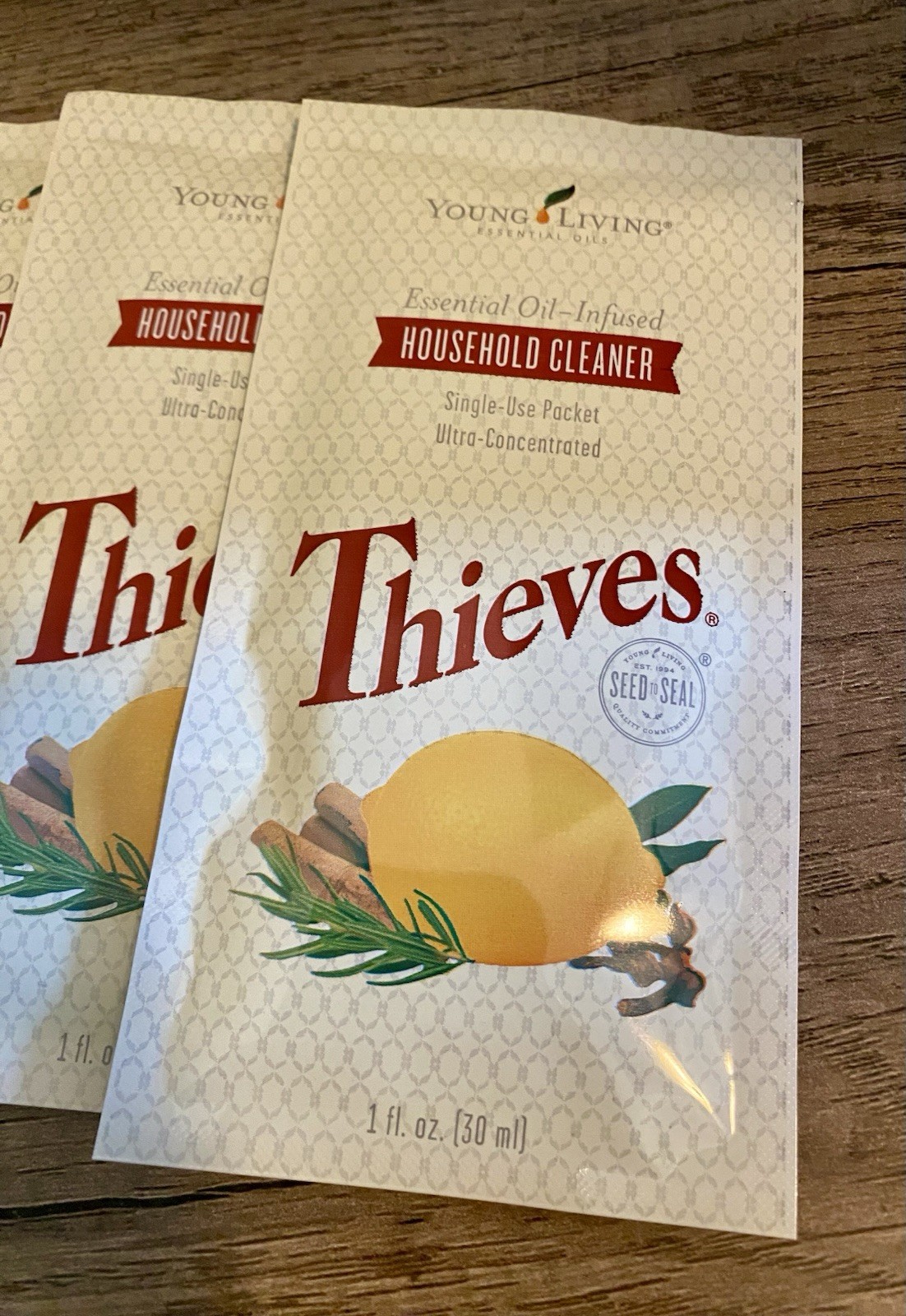 5 Single Use Thieves Cleaning Packets By Young & Living Essential Oil Infused