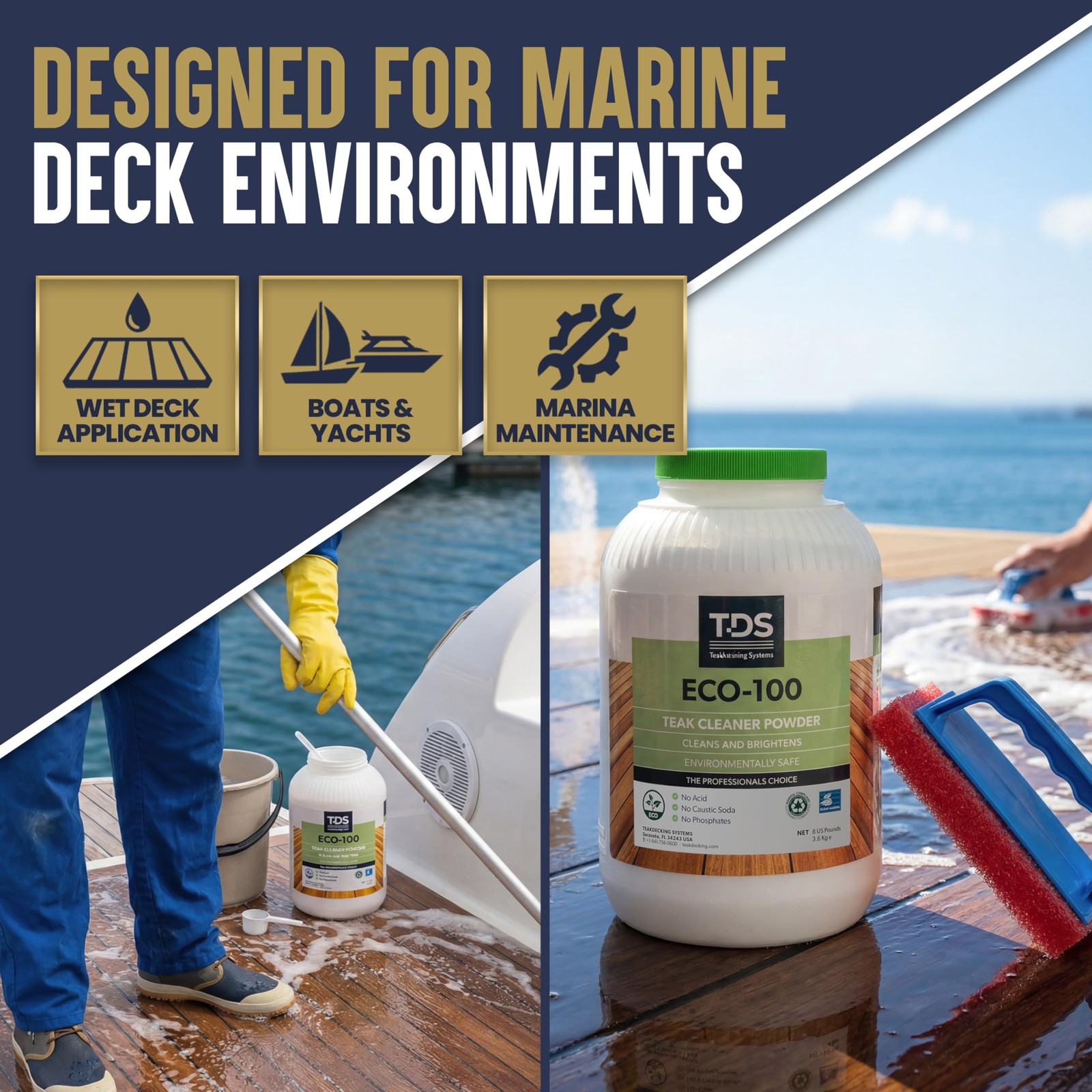 Teakdecking Systems Teak Cleaner Powder, 8lb – ECO-100 – Concentrated, High Perf