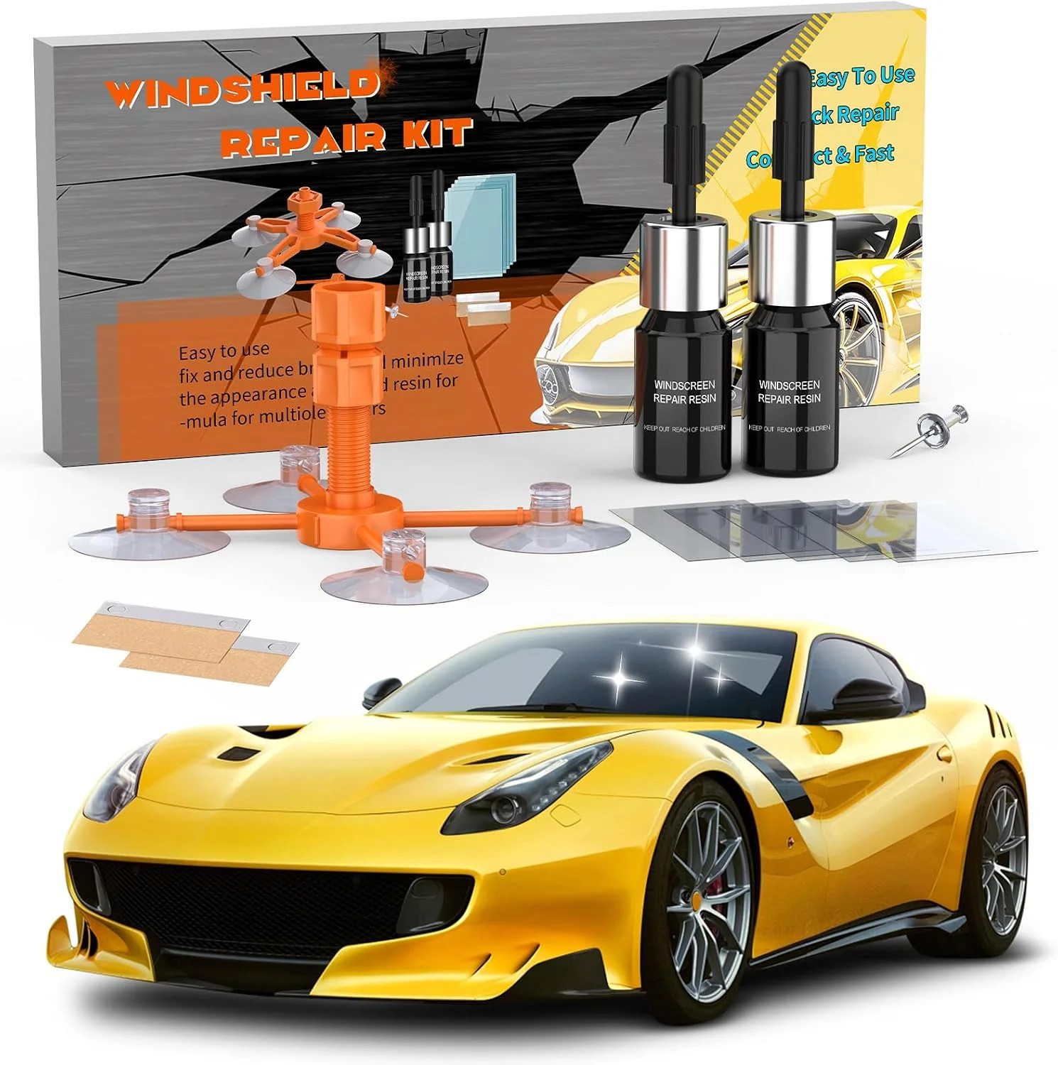 Windshield Chip Repair Kit, Quick-Fix Car Windshield Repair Kit, Resin Glass Cra