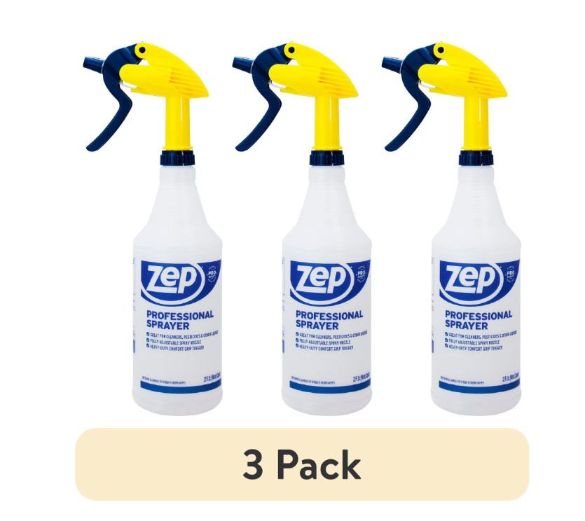 (3 pack) Zep Professional Plastic Spray Bottle, 32 oz, Adjustable Nozzle, Comfor