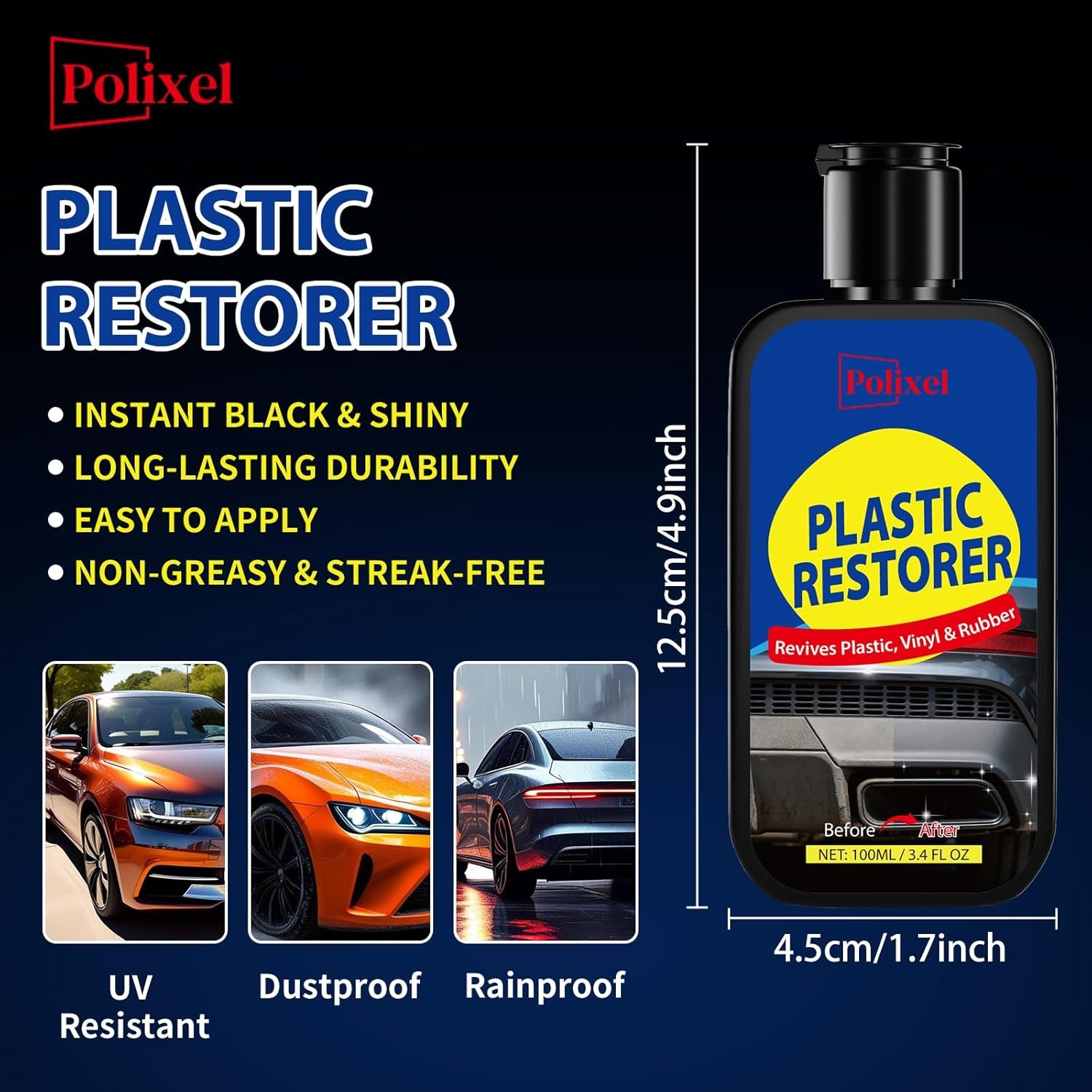 Plastic Restorer for Cars, Restores Faded Plastic, Vinyl, Rubber, Trim, Bumpers