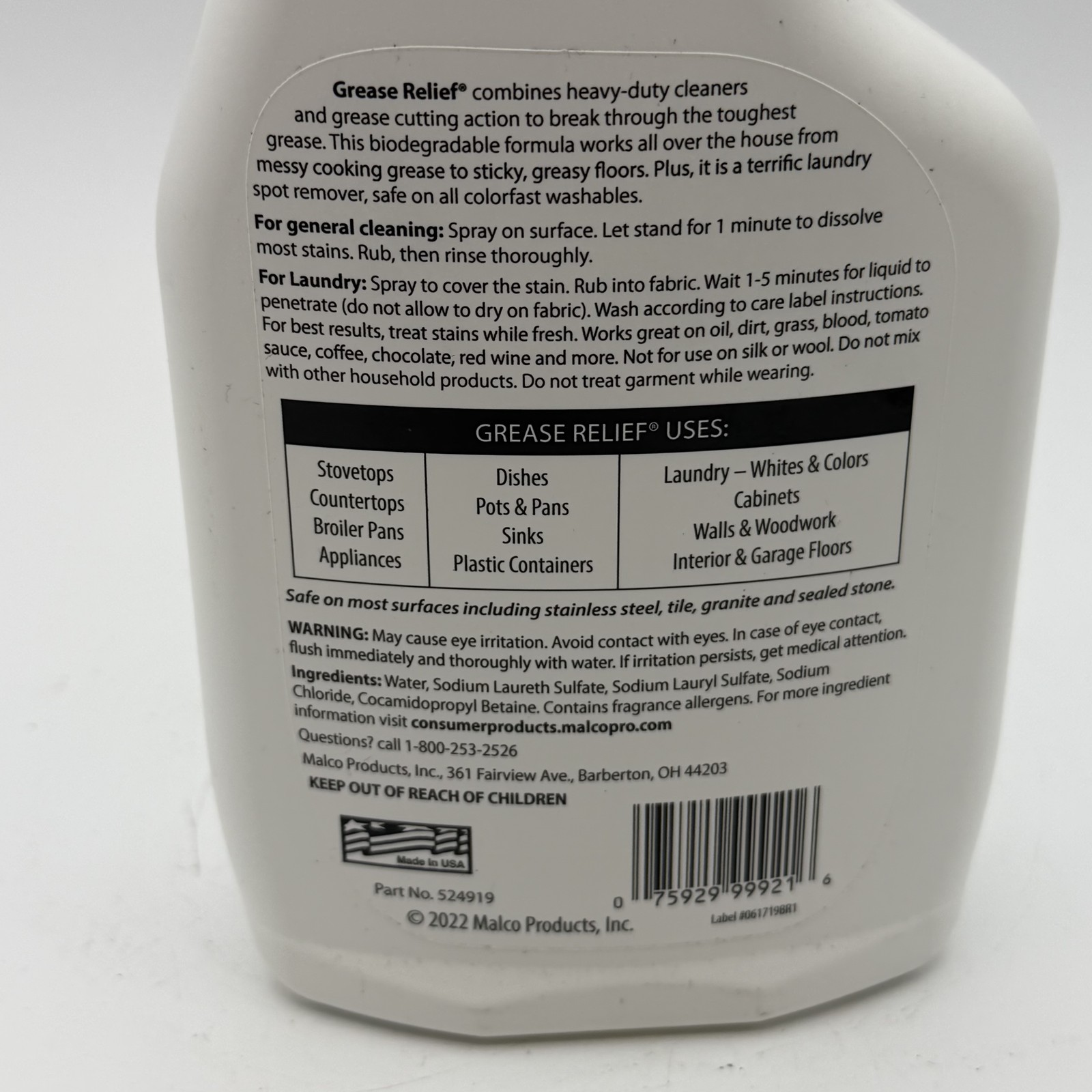 Grease Relief Degreaser & Laundry Stain Remover Spray 18 fl oz Dye-Free
