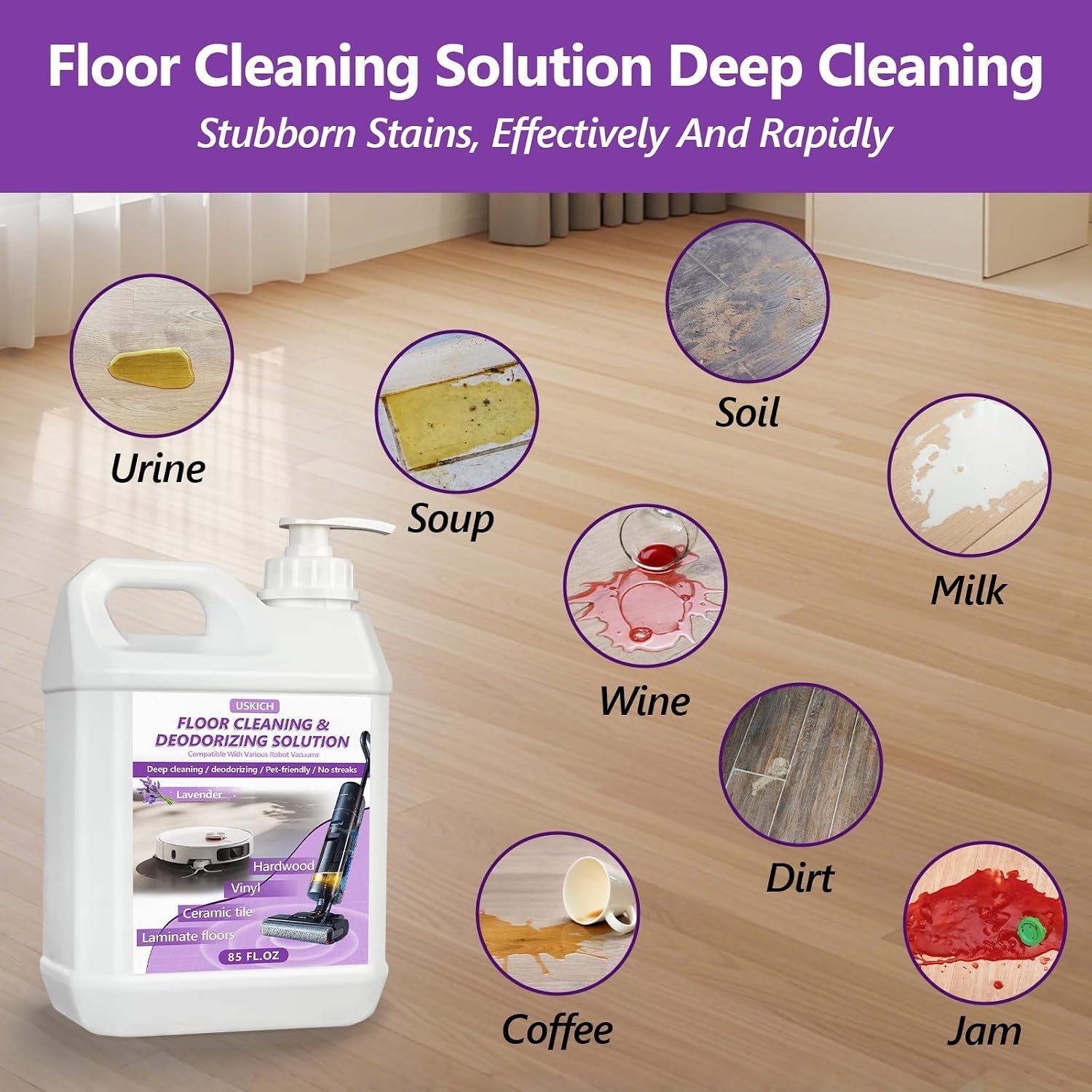 Gentle Yet Powerful Floor Cleaning Solution – 85 FL OZ with Lavender Aroma