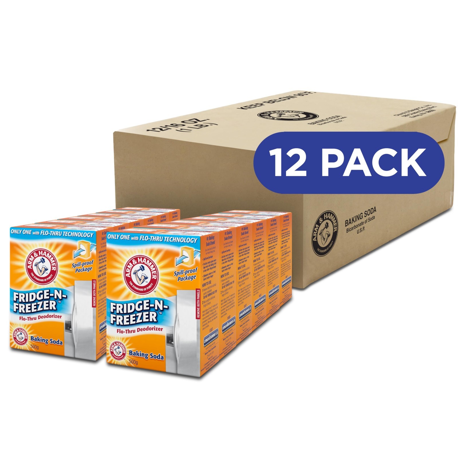 Odor Absorber Baking Soda for Fridge & Freezer, 14 oz, Pack of 12, Fresh Orange
