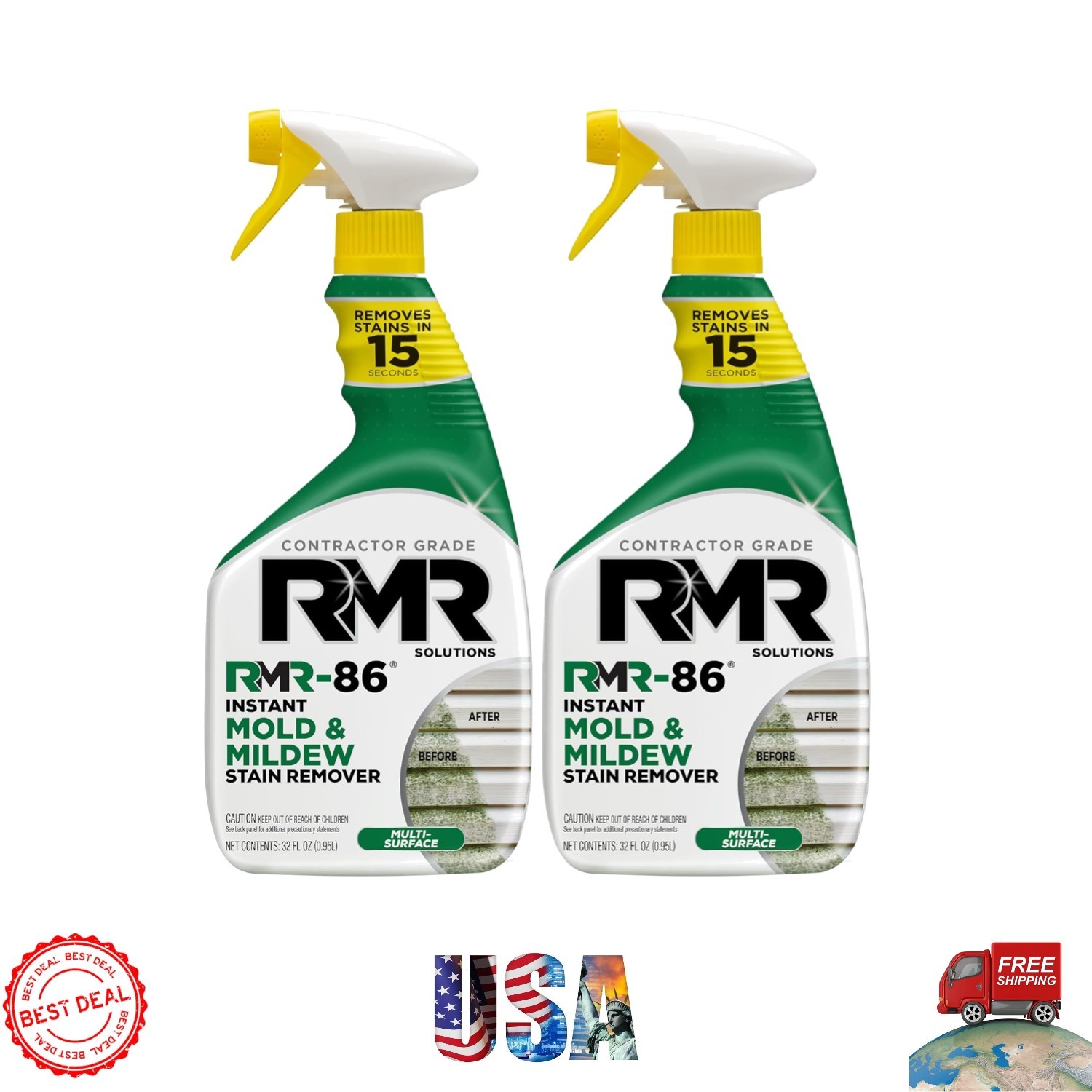 Instant RMR-86 Mold & Mildew Remover Spray – 32 Oz (Pack of 2), No Scrubbing