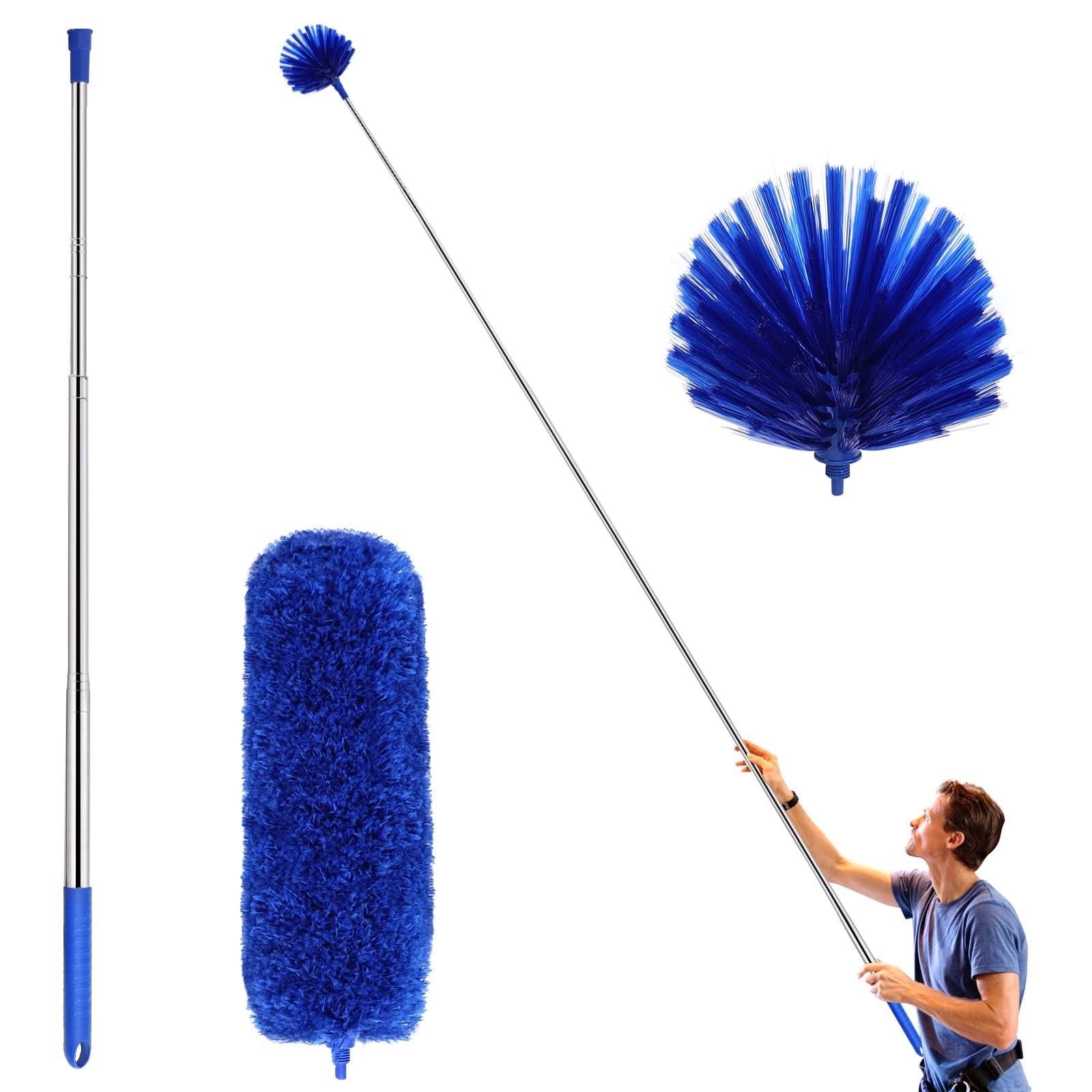 Cobweb Duster with Extension Pole,Spider Web Remover 2PCS Cob Web Duster 15